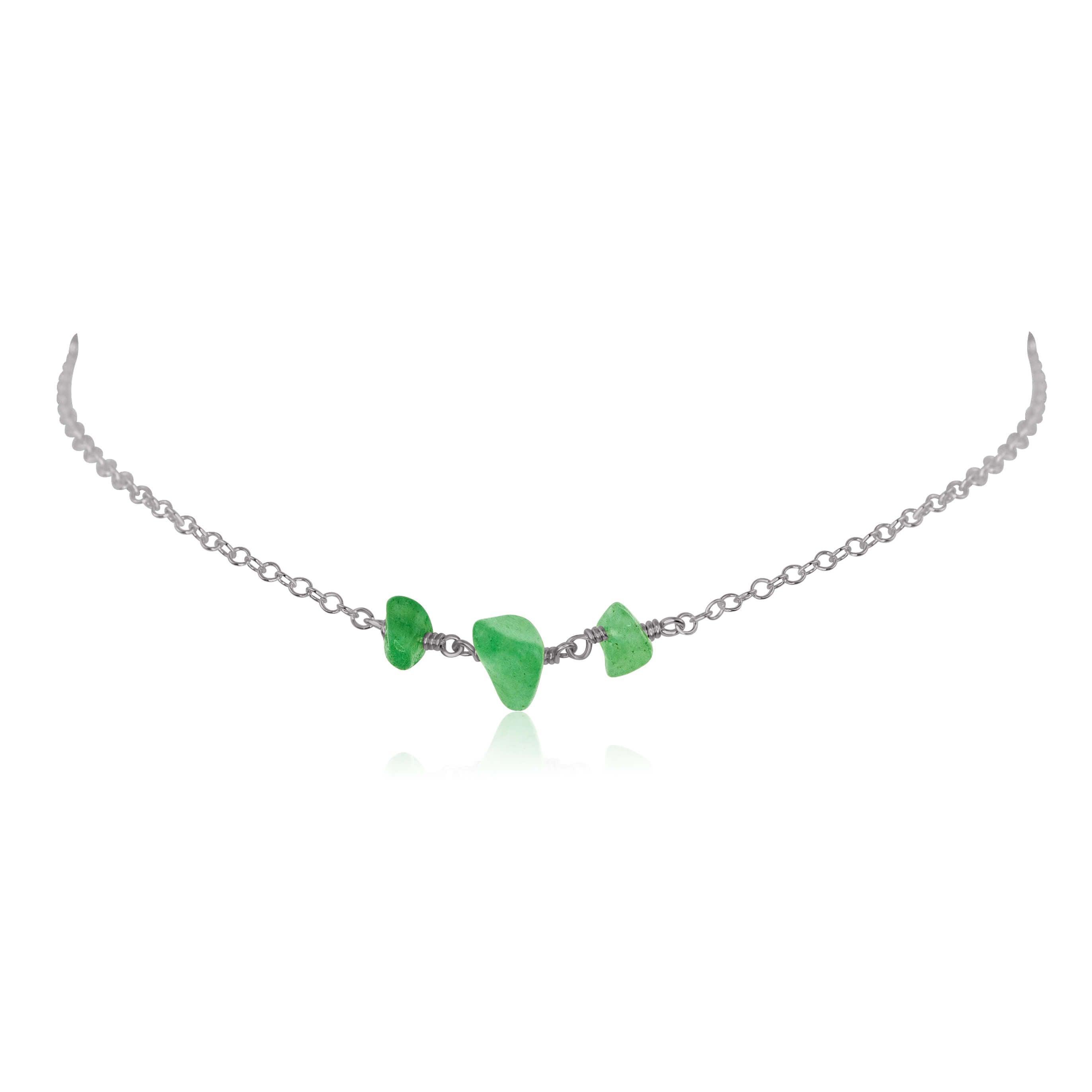 Aventurine Beaded Chain Choker Necklace - Aventurine Beaded Chain Choker Necklace - Stainless Steel - Luna Tide Handmade Crystal Jewellery