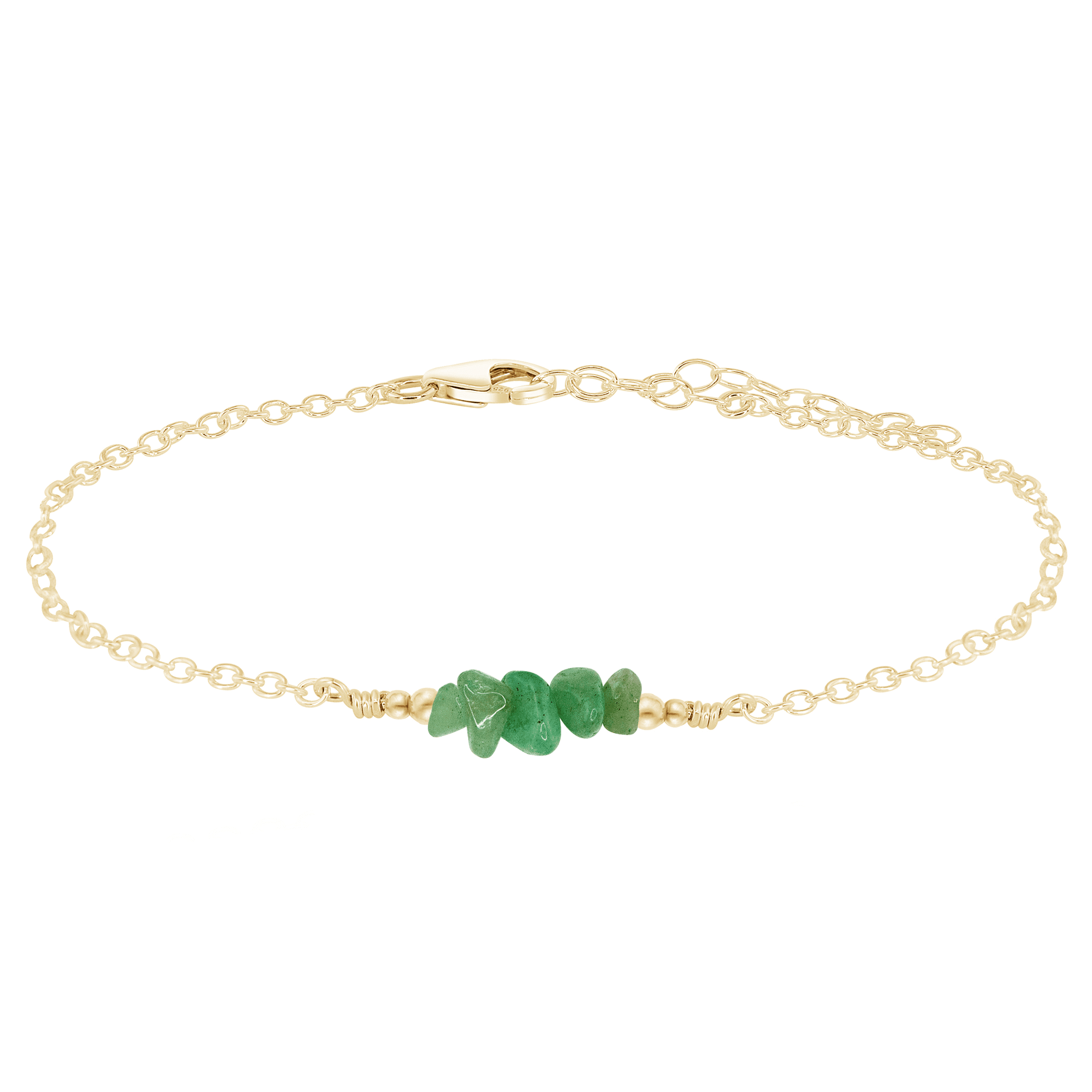 Aventurine Chip Bead Bar Anklet - Aventurine Chip Bead Bar Anklet - 14k Gold Fill - Luna Tide Handmade Crystal Jewellery