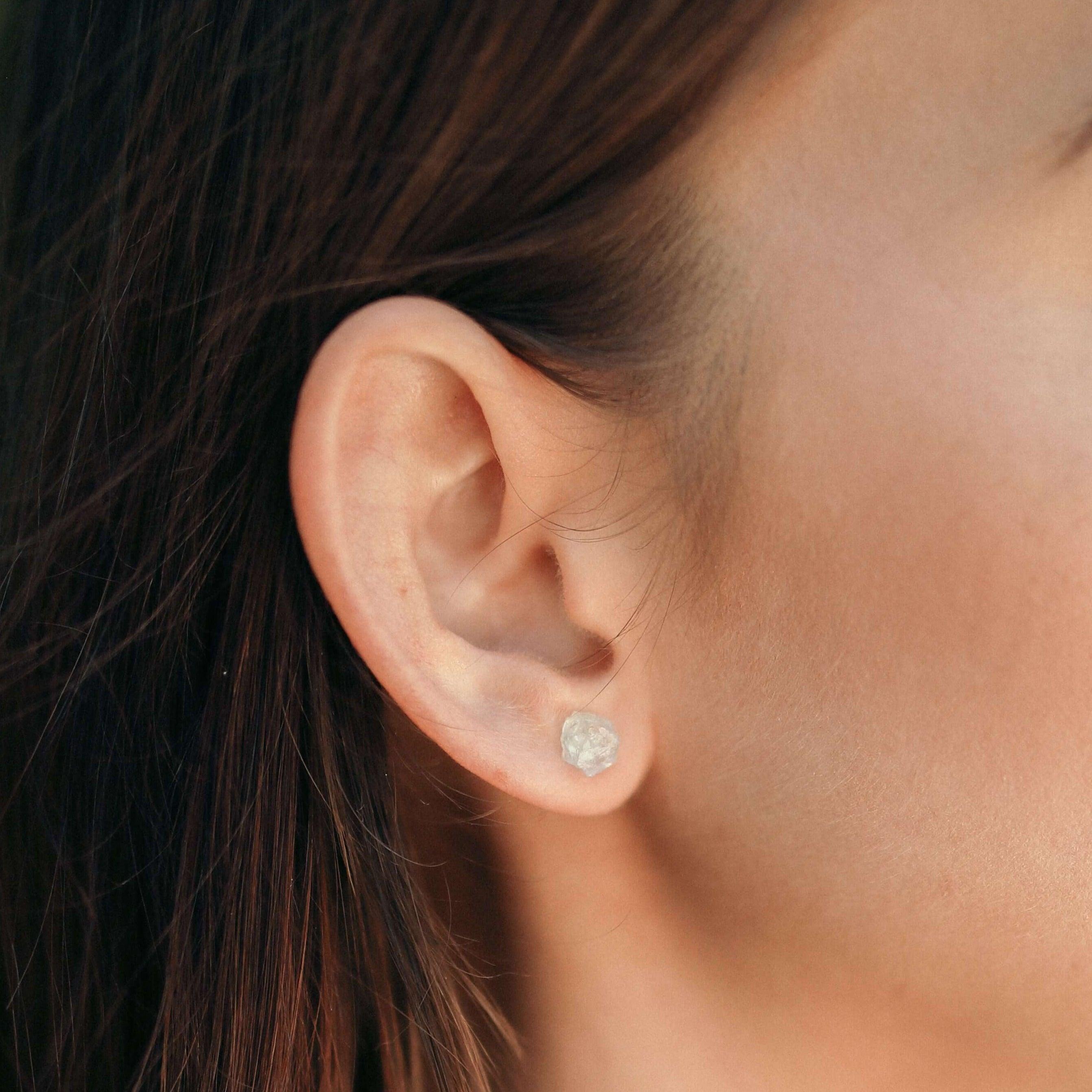 Custom Raw Crystal Gemstone Stud Earrings - Custom Raw Crystal Gemstone Stud Earrings - Sterling Silver / Amethyst for February - Luna Tide Handmade Crystal Jewellery