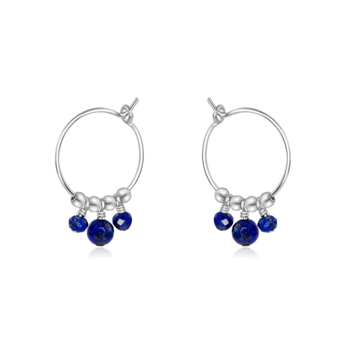 Blue Lapis Lazuli Gemstone Bead Drop Hoop Earrings - Blue Lapis Lazuli Gemstone Bead Drop Hoop Earrings - Sterling Silver - Luna Tide Handmade Crystal Jewellery