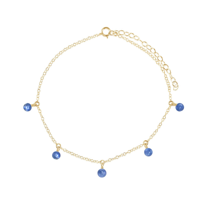 Boho Blue Kyanite Gemstone Bead Drop Anklet - Boho Blue Kyanite Gemstone Bead Drop Anklet - 14k Gold Fill - Luna Tide Handmade Crystal Jewellery