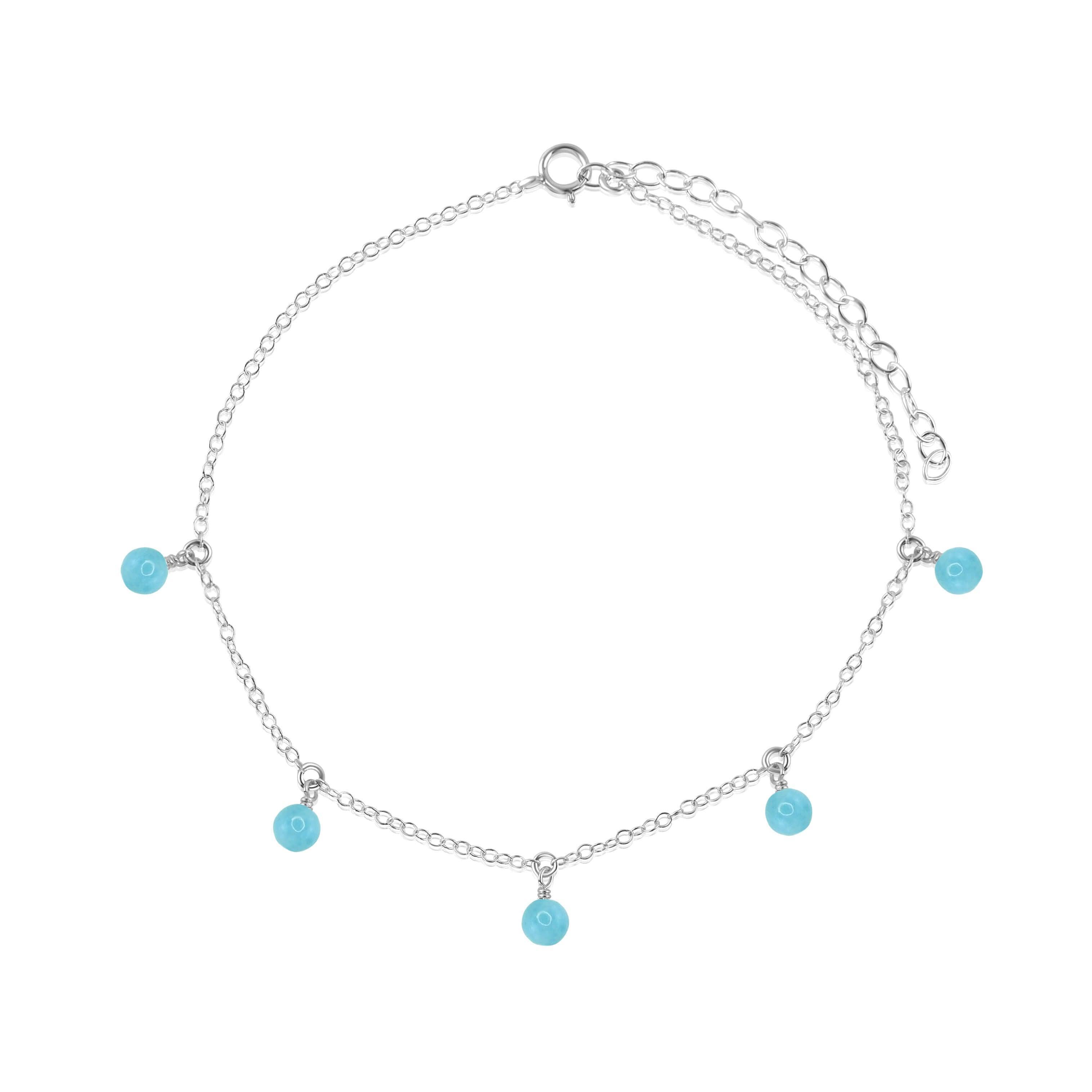 Boho Blue Larimar Gemstone Bead Drop Anklet - Boho Blue Larimar Gemstone Bead Drop Anklet - Sterling Silver - Luna Tide Handmade Crystal Jewellery