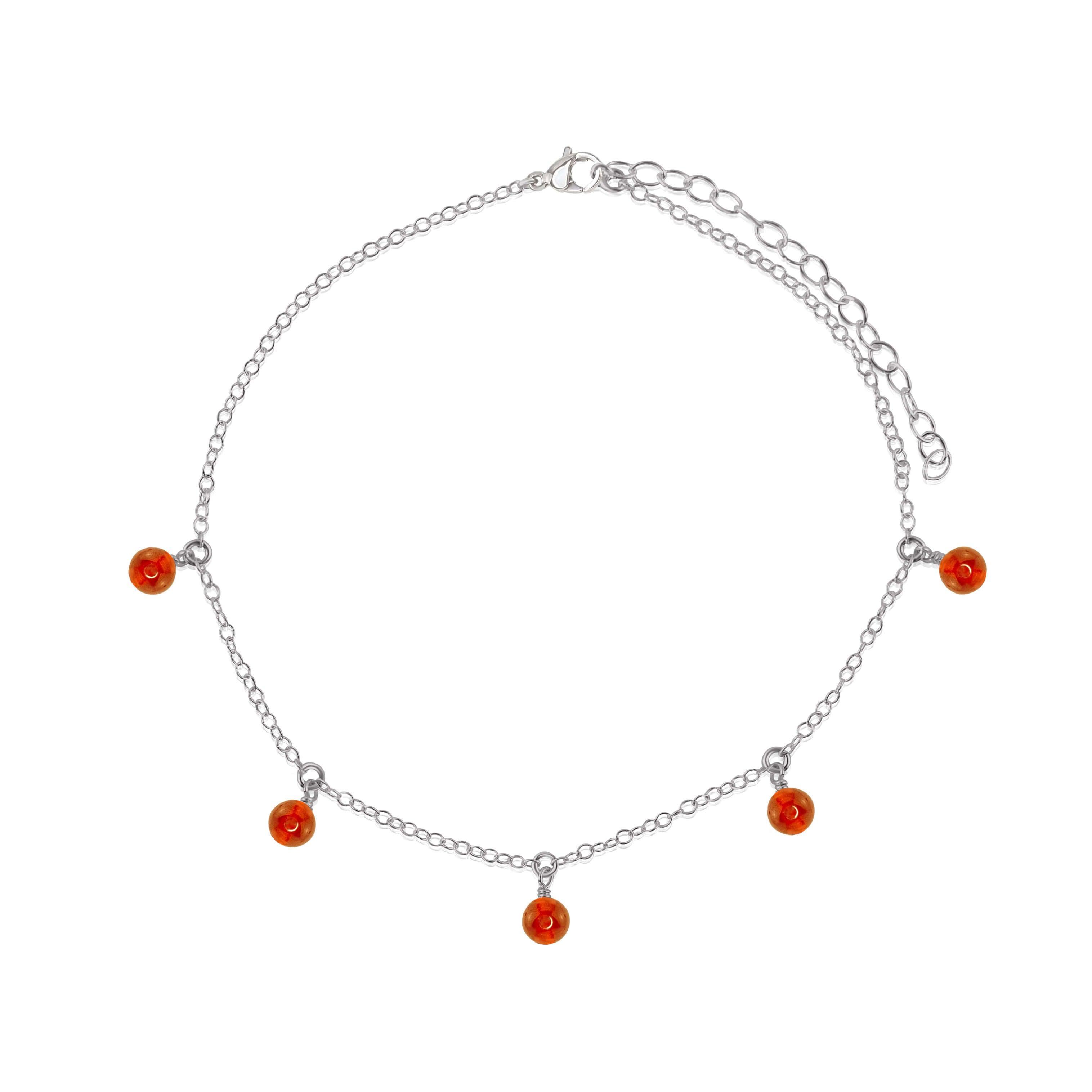 Boho Orange Carnelian Gemstone Bead Drop Anklet - Boho Orange Carnelian Gemstone Bead Drop Anklet - Stainless Steel - Luna Tide Handmade Crystal Jewellery