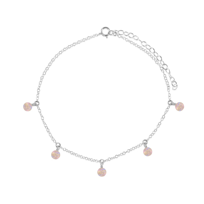 Boho Rainbow Moonstone Bead Drop Anklet - Boho Rainbow Moonstone Bead Drop Anklet - Sterling Silver - Luna Tide Handmade Crystal Jewellery