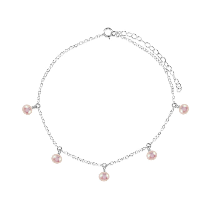 Boho White Freshwater Pearl Bead Drop Anklet - Boho White Freshwater Pearl Bead Drop Anklet - Sterling Silver - Luna Tide Handmade Crystal Jewellery