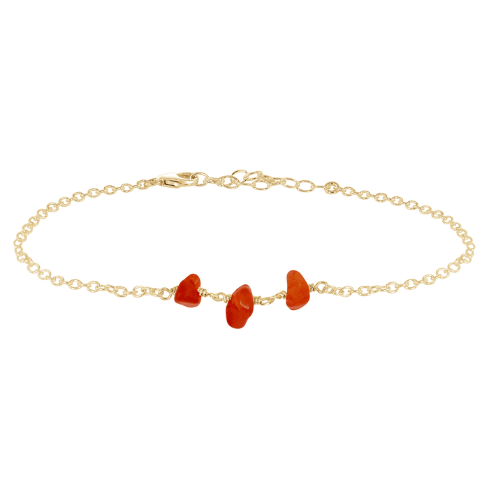 Carnelian Beaded Chain Anklet - Carnelian Beaded Chain Anklet - 14k Gold Fill - Luna Tide Handmade Crystal Jewellery
