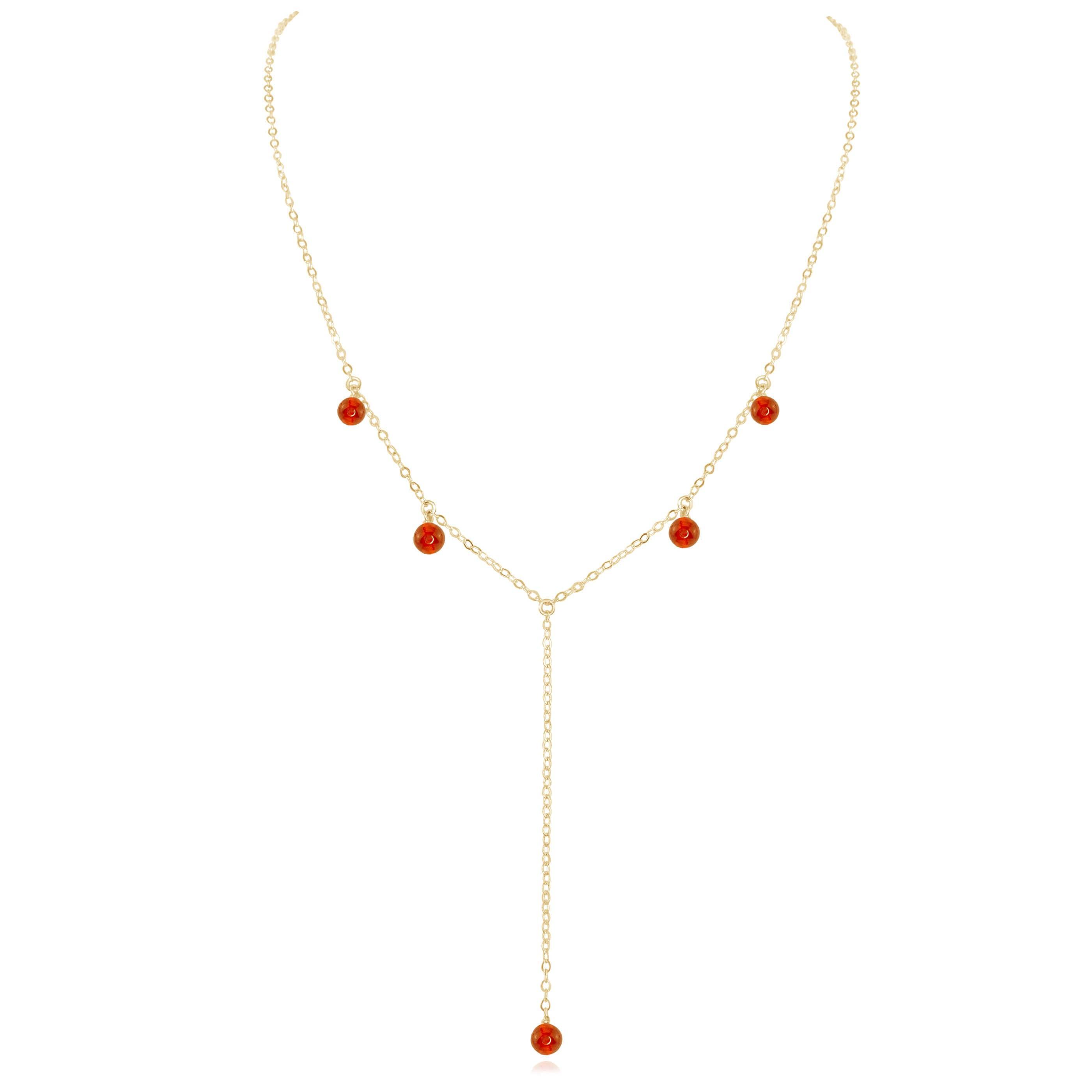 Carnelian Boho Lariat Necklace - Carnelian Boho Lariat Necklace - 14k Gold Fill - Luna Tide Handmade Crystal Jewellery