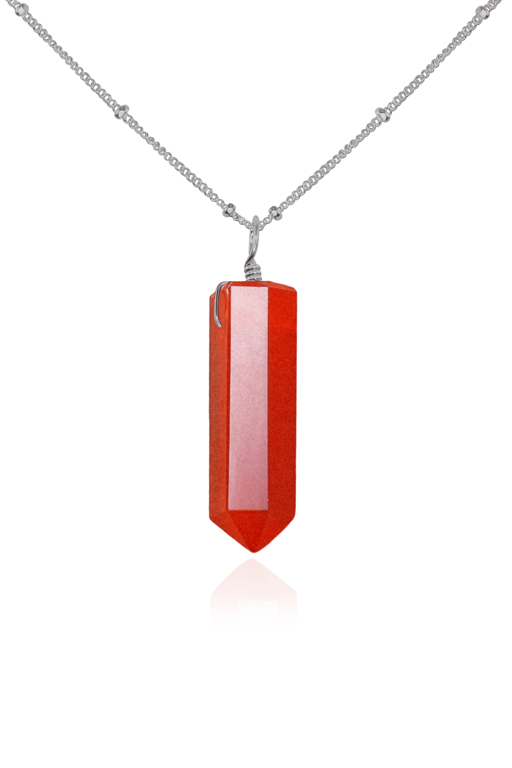 Carnelian Crystal Generator Point Pendant Necklace - Carnelian Crystal Generator Point Pendant Necklace - Stainless Steel / Satellite - Luna Tide Handmade Crystal Jewellery