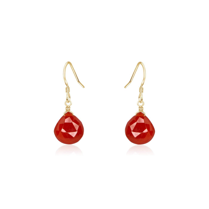 Carnelian Gemstone Teardrop Dangle Earrings - Carnelian Gemstone Teardrop Dangle Earrings - 14k Gold Fill - Luna Tide Handmade Crystal Jewellery