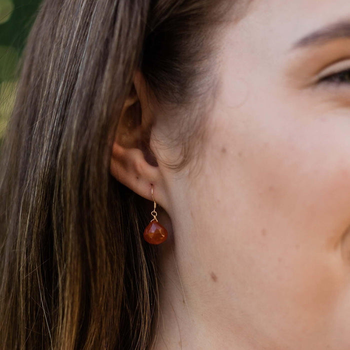 Carnelian Gemstone Teardrop Dangle Earrings - Carnelian Gemstone Teardrop Dangle Earrings - 14k Gold Fill - Luna Tide Handmade Crystal Jewellery