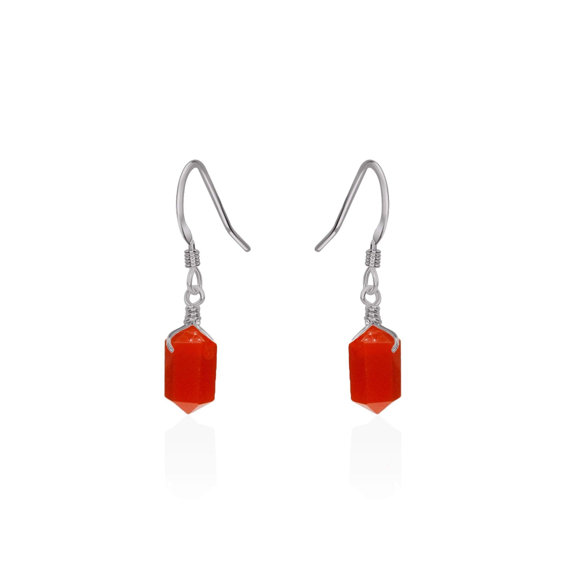Carnelian Mini Double Terminated Crystal Point Dangle Drop Earrings - Carnelian Mini Double Terminated Crystal Point Dangle Drop Earrings - Stainless Steel - Luna Tide Handmade Crystal Jewellery