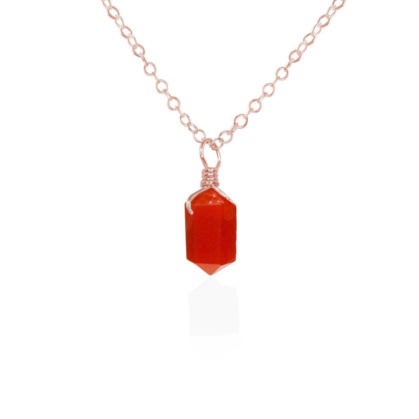 Carnelian Mini Double Terminated Crystal Point Pendant Necklace - Carnelian Mini Double Terminated Crystal Point Pendant Necklace - 14k Rose Gold Fill / Cable - Luna Tide Handmade Crystal Jewellery