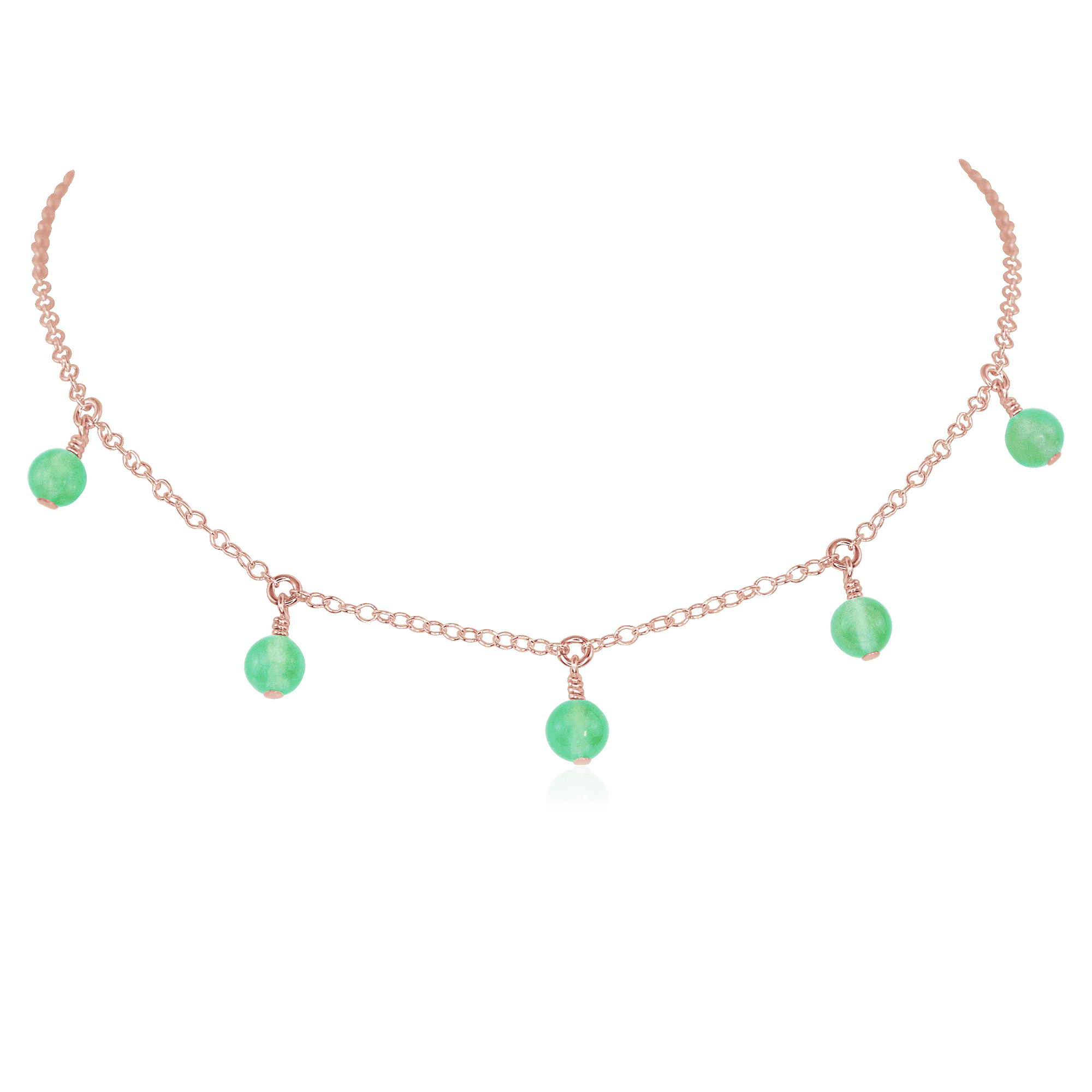 Chrysoprase Bead Drop Choker - Chrysoprase Bead Drop Choker - 14k Rose Gold Fill - Luna Tide Handmade Crystal Jewellery