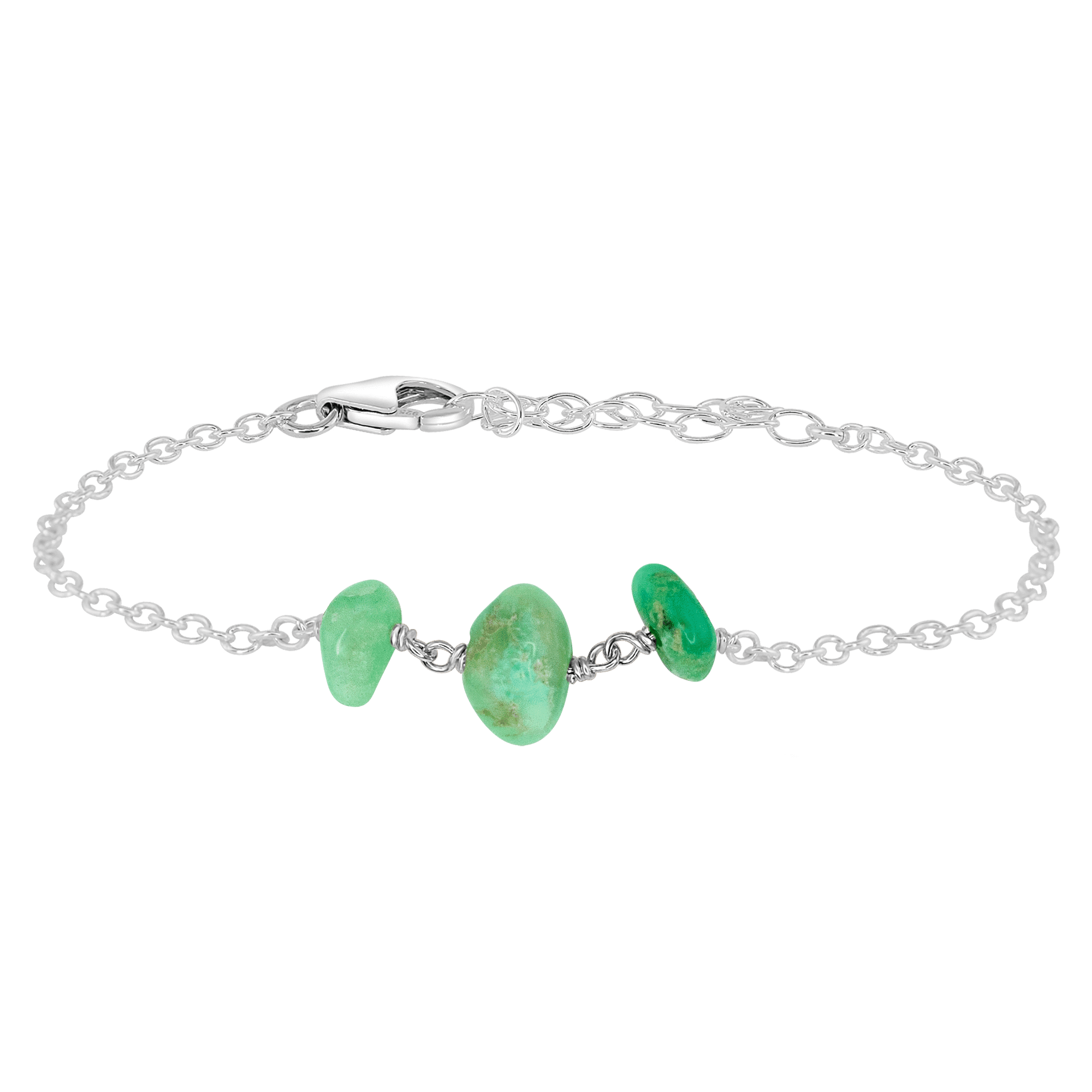 Chrysoprase Beaded Chain Bracelet - Chrysoprase Beaded Chain Bracelet - Sterling Silver - Luna Tide Handmade Crystal Jewellery