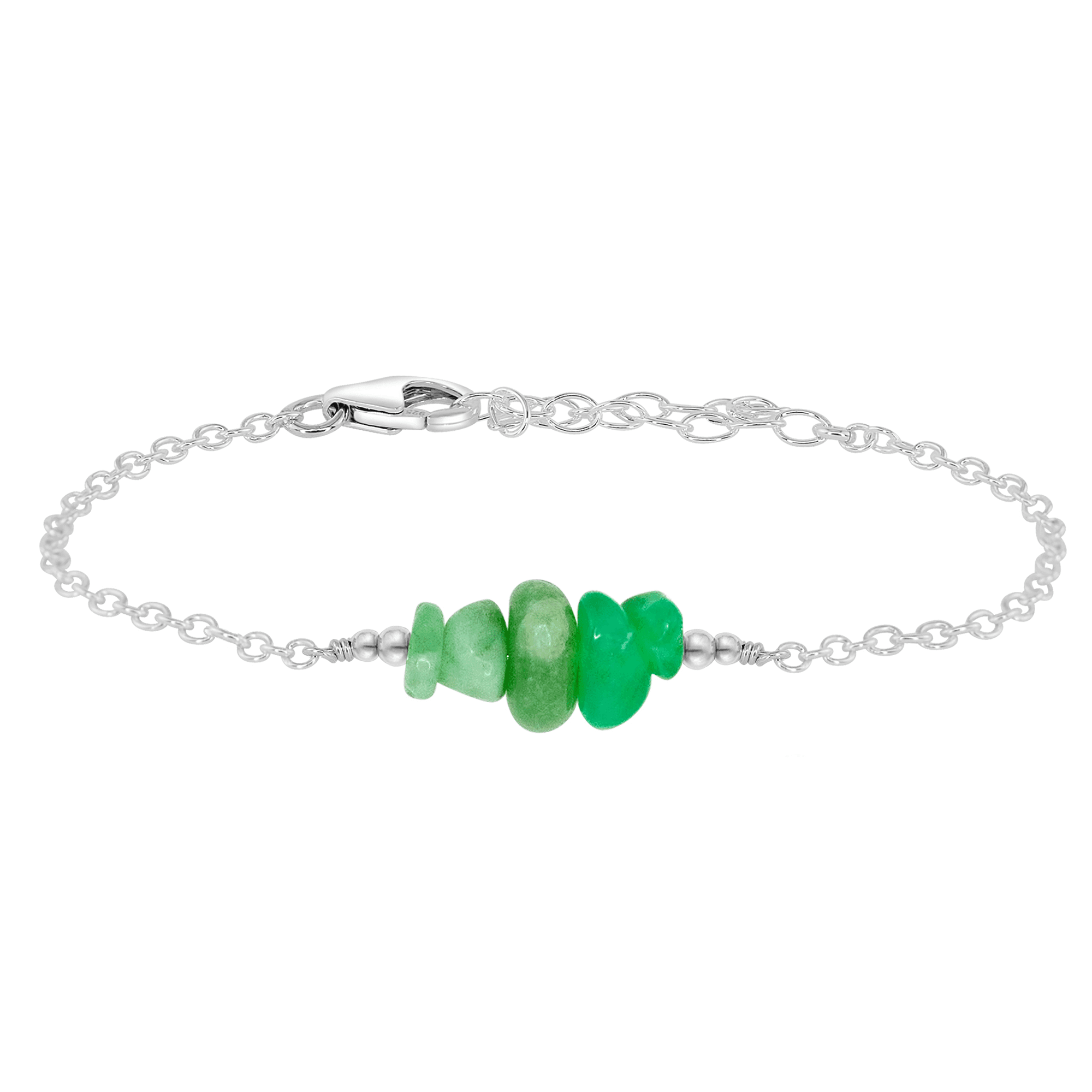 Chrysoprase Chip Bead Bar Bracelet - Chrysoprase Chip Bead Bar Bracelet - Sterling Silver - Luna Tide Handmade Crystal Jewellery