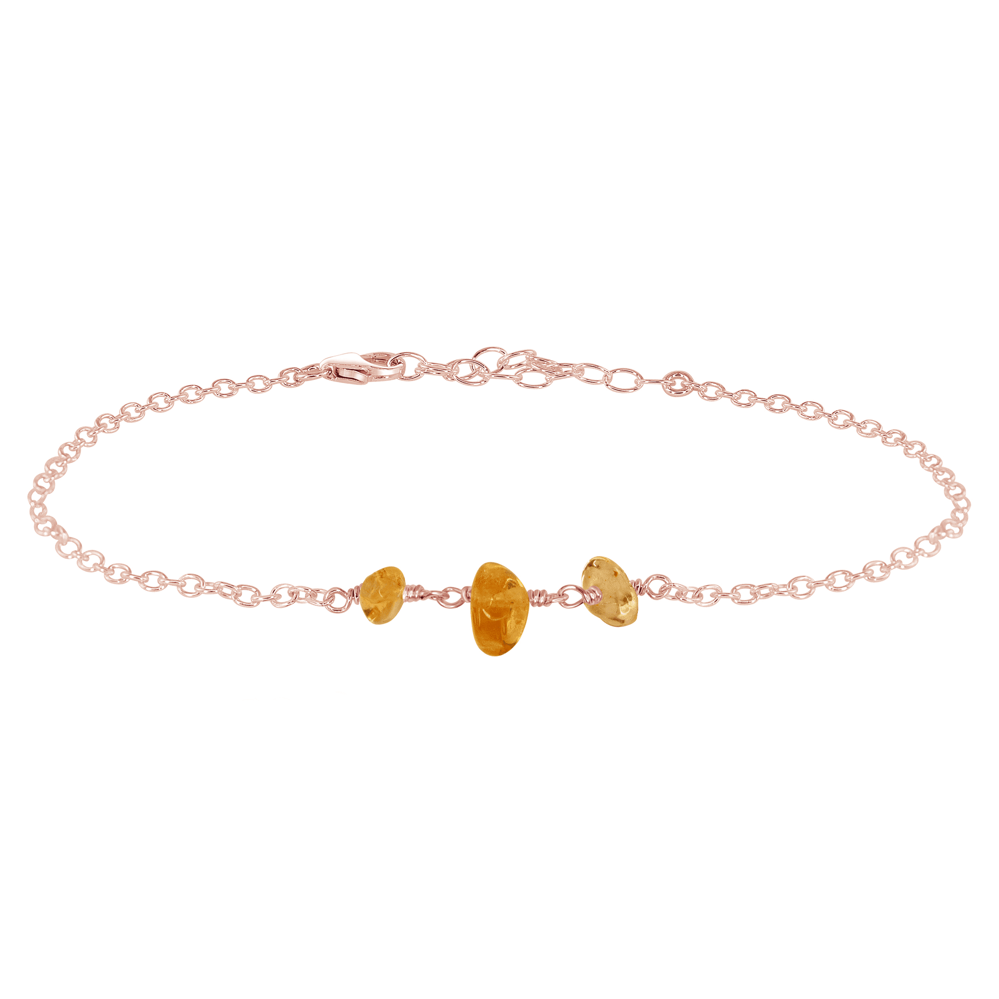 Citrine Beaded Chain Anklet - Citrine Beaded Chain Anklet - 14k Rose Gold Fill - Luna Tide Handmade Crystal Jewellery