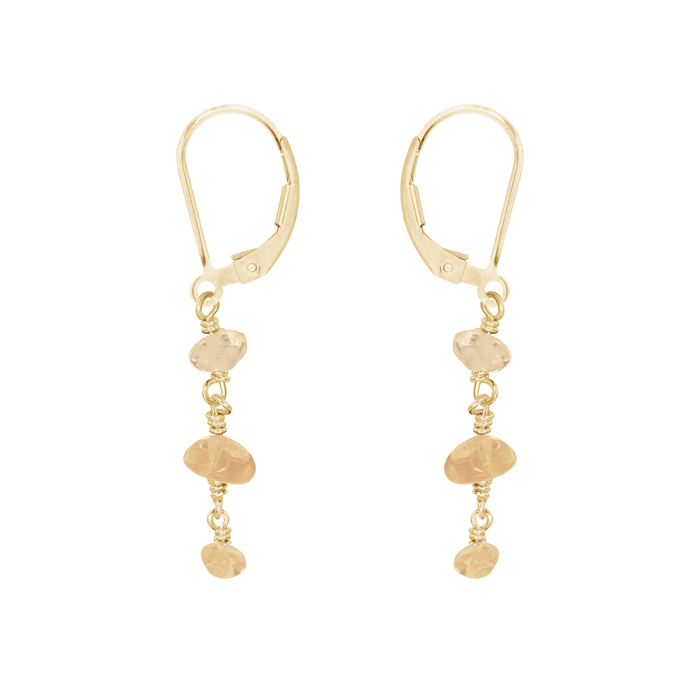 Citrine Crystal Beaded Chain Dangle Leverback Earrings - Citrine Crystal Beaded Chain Dangle Leverback Earrings - 14k Gold Fill - Luna Tide Handmade Crystal Jewellery