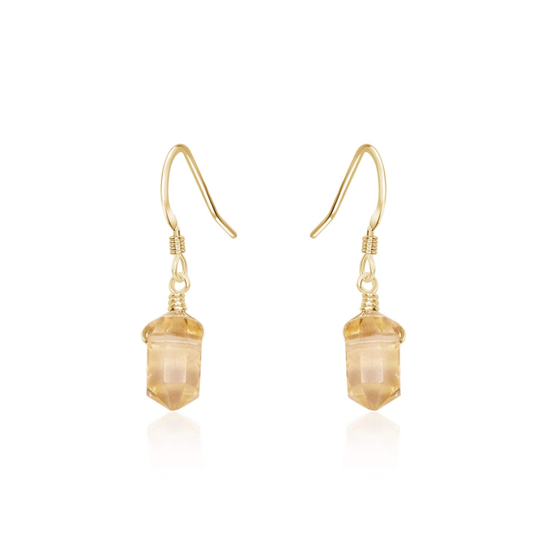 Citrine Mini Double Terminated Crystal Point Dangle Drop Earrings - Citrine Mini Double Terminated Crystal Point Dangle Drop Earrings - 14k Gold Fill - Luna Tide Handmade Crystal Jewellery