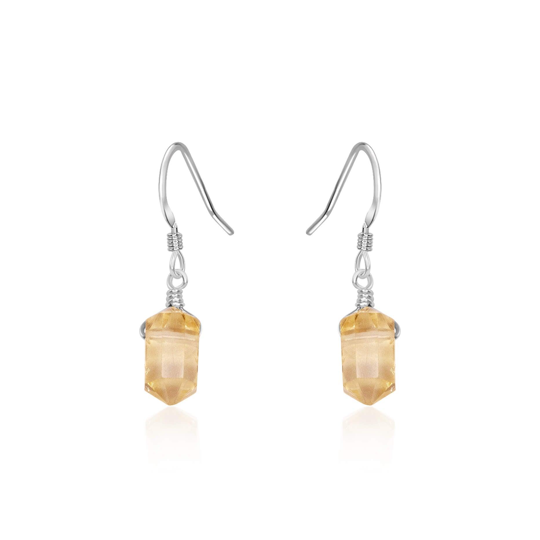 Citrine Mini Double Terminated Crystal Point Dangle Drop Earrings - Citrine Mini Double Terminated Crystal Point Dangle Drop Earrings - Sterling Silver - Luna Tide Handmade Crystal Jewellery
