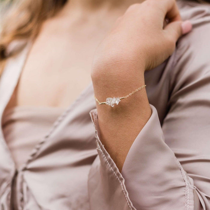 Crystal quartz Chip Bead Bar Bracelet - Crystal quartz Chip Bead Bar Bracelet - 14k Gold Fill - Luna Tide Handmade Crystal Jewellery