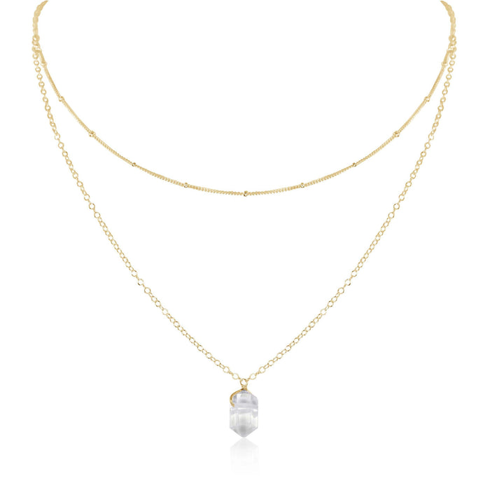 Crystal Quartz Double Terminated Crystal Chain Layered Choker Necklace - Crystal Quartz Double Terminated Crystal Chain Layered Choker Necklace - 14k Gold Fill - Luna Tide Handmade Crystal Jewellery