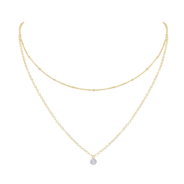 Crystal Quartz Gemstone Chain Layered Choker Necklace - Crystal Quartz Gemstone Chain Layered Choker Necklace - 14k Gold Fill - Luna Tide Handmade Crystal Jewellery