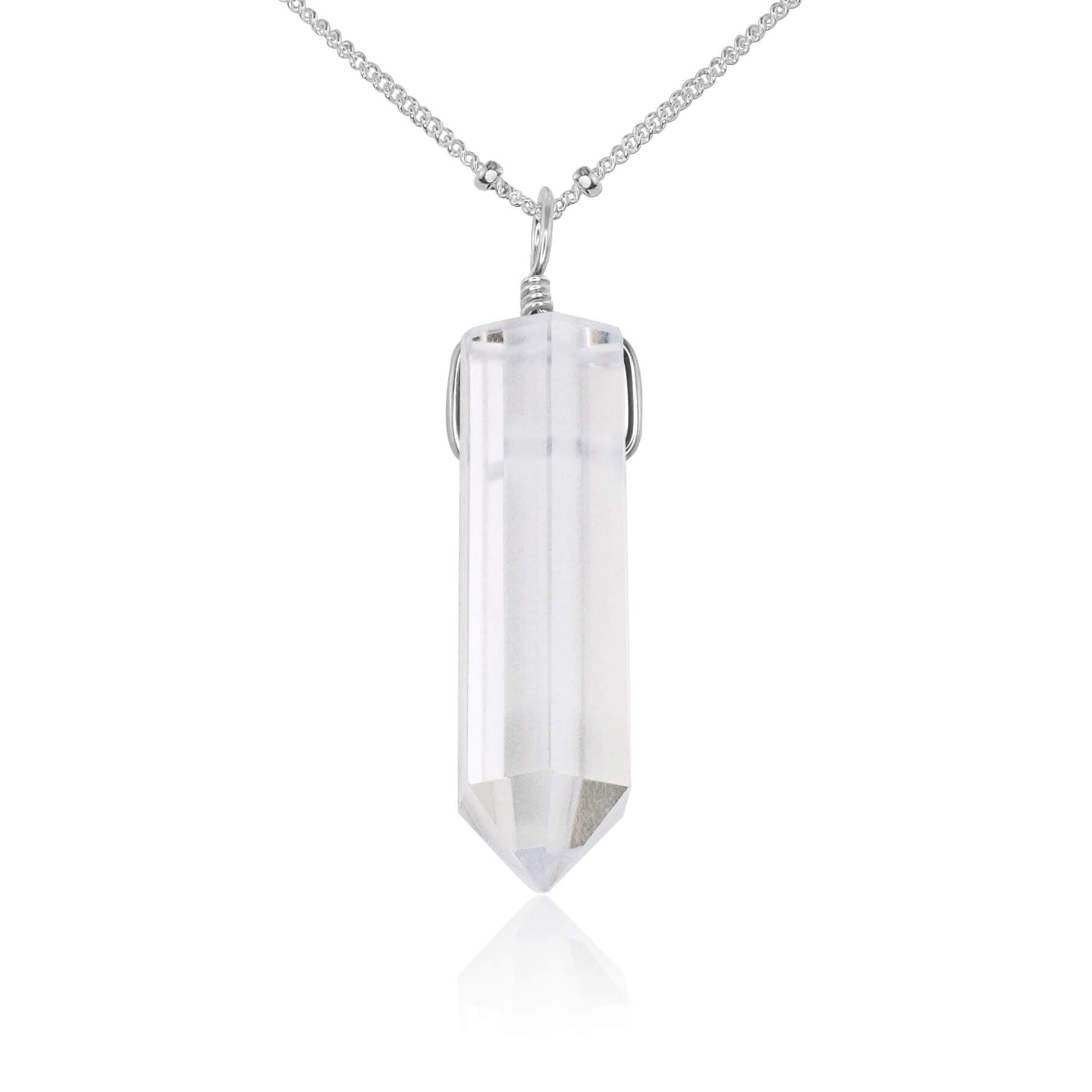 Crystal Quartz Gemstone Generator Tower Point Pendant Necklace - Crystal Quartz Gemstone Generator Tower Point Pendant Necklace - Sterling Silver / Satellite - Luna Tide Handmade Crystal Jewellery