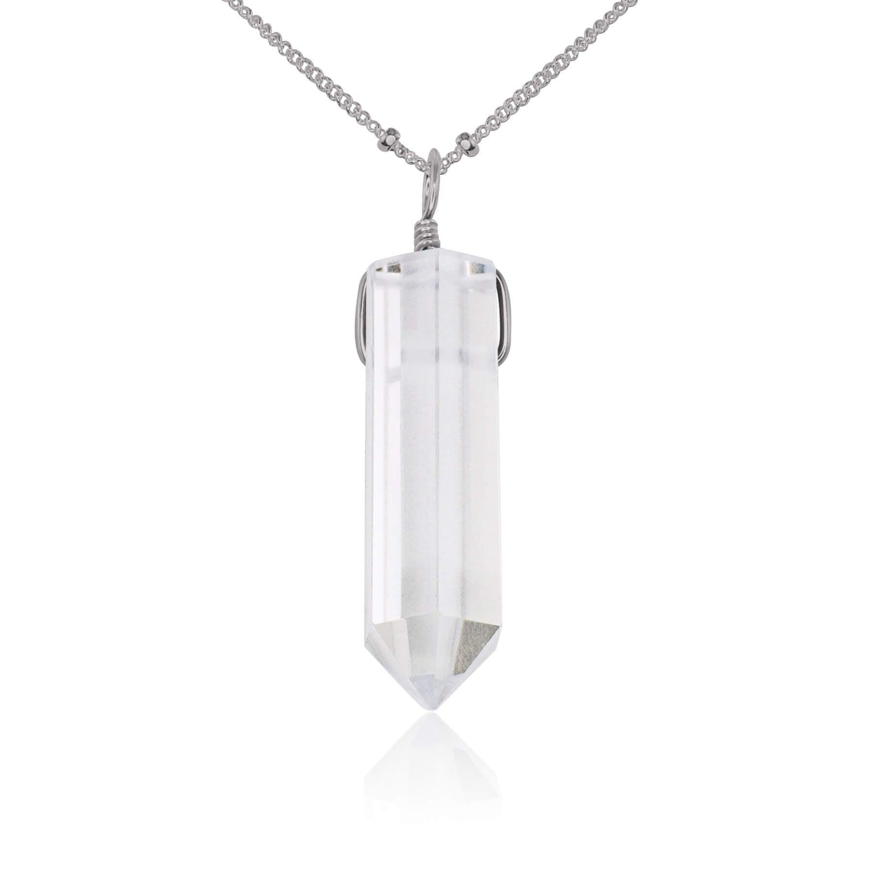 Crystal Quartz Generator Point Pendant Necklace - Crystal Quartz Generator Point Pendant Necklace - Stainless Steel / Satellite - Luna Tide Handmade Crystal Jewellery