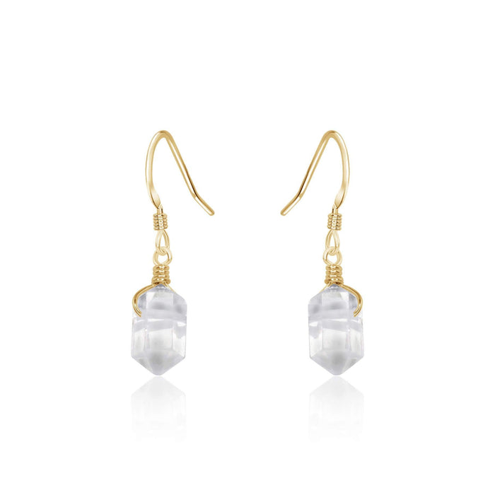 Crystal Quartz Mini Double Terminated Crystal Point Dangle Drop Earrings - Crystal Quartz Mini Double Terminated Crystal Point Dangle Drop Earrings - 14k Gold Fill - Luna Tide Handmade Crystal Jewellery