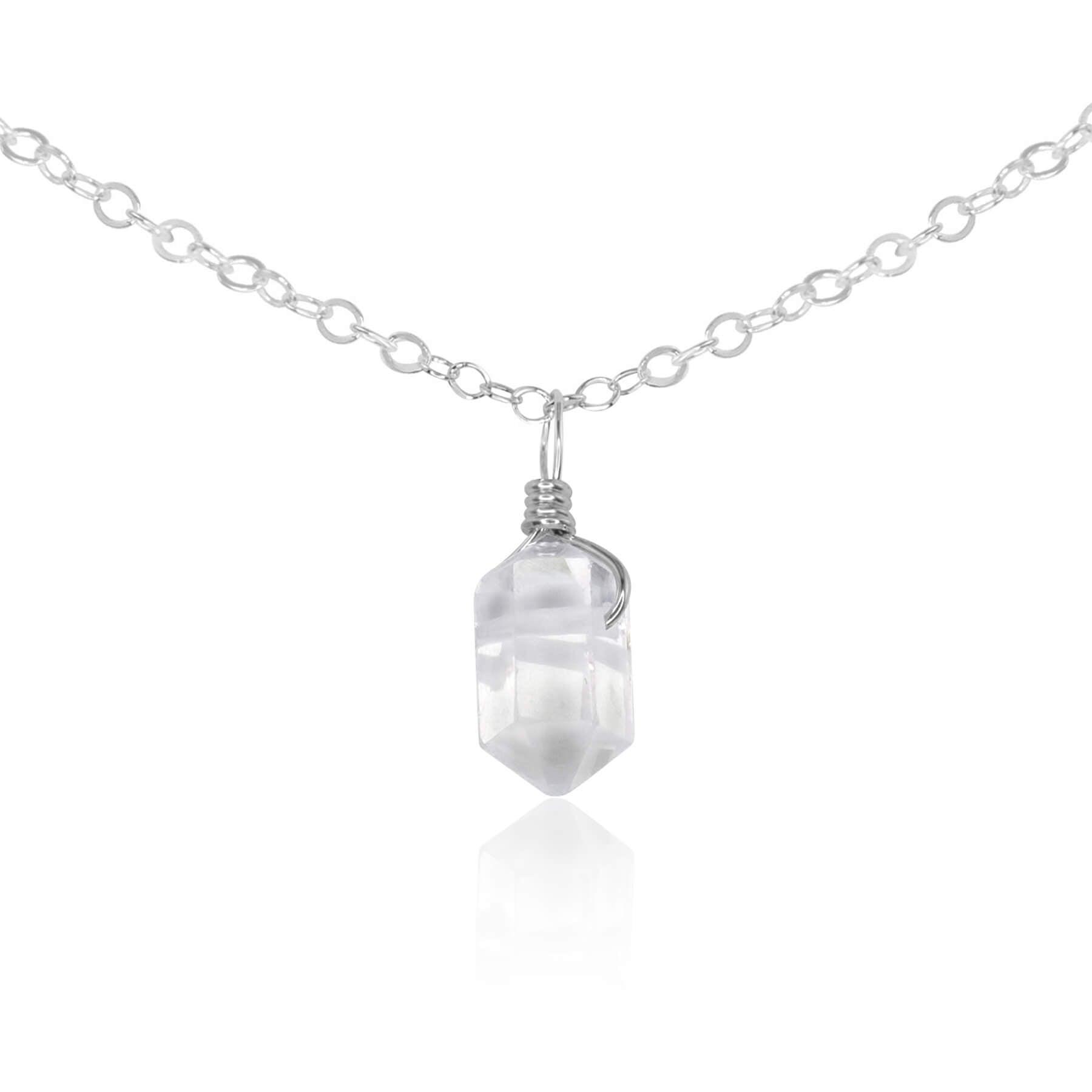 Crystal Quartz Mini Double Terminated Crystal Point Pendant Choker Necklace - Crystal Quartz Mini Double Terminated Crystal Point Pendant Choker Necklace - Sterling Silver / Cable - Luna Tide Handmade Crystal Jewellery