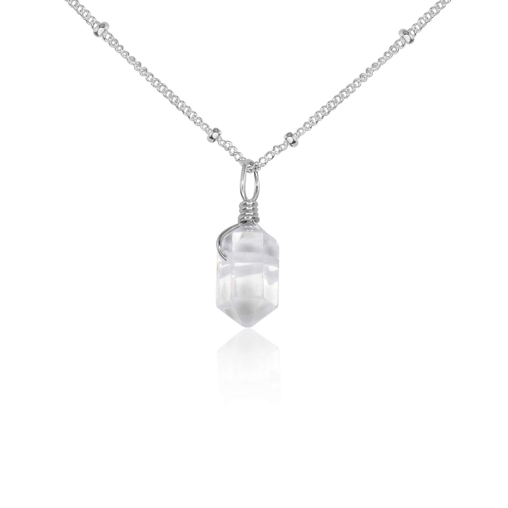 Crystal Quartz Mini Double Terminated Crystal Point Pendant Necklace - Crystal Quartz Mini Double Terminated Crystal Point Pendant Necklace - Sterling Silver / Satellite - Luna Tide Handmade Crystal Jewellery