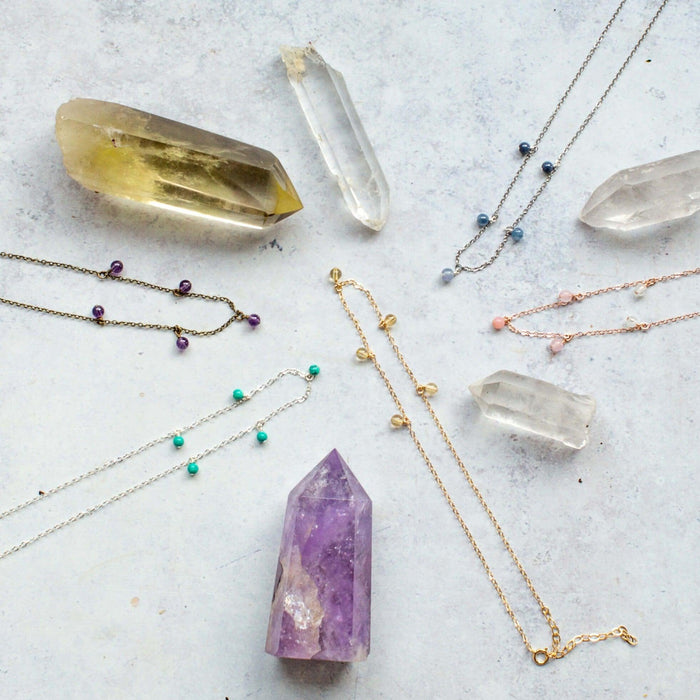 Bead Drop Choker - Bronze - 14K Gold Fill - Sterling Silver - Stainless Steel - 14K Rose Gold Fill - Luna Tide Handmade Jewellery