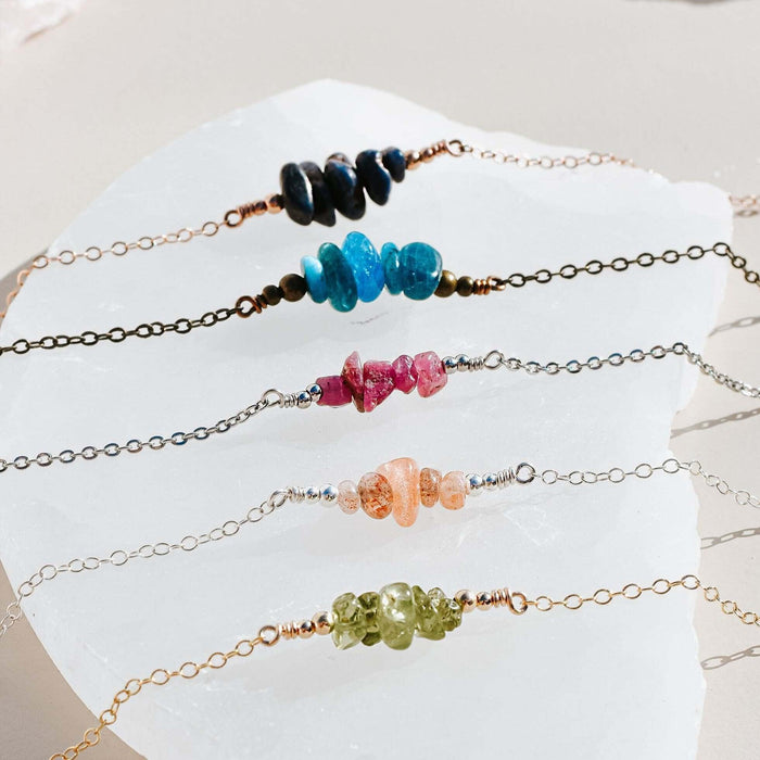 Chip Bead Bar Necklace - Bronze - Stainless Steel - Sterling Silver - 14K Rose Gold Fill - 14K Gold Fill - Luna Tide Handmade Jewellery