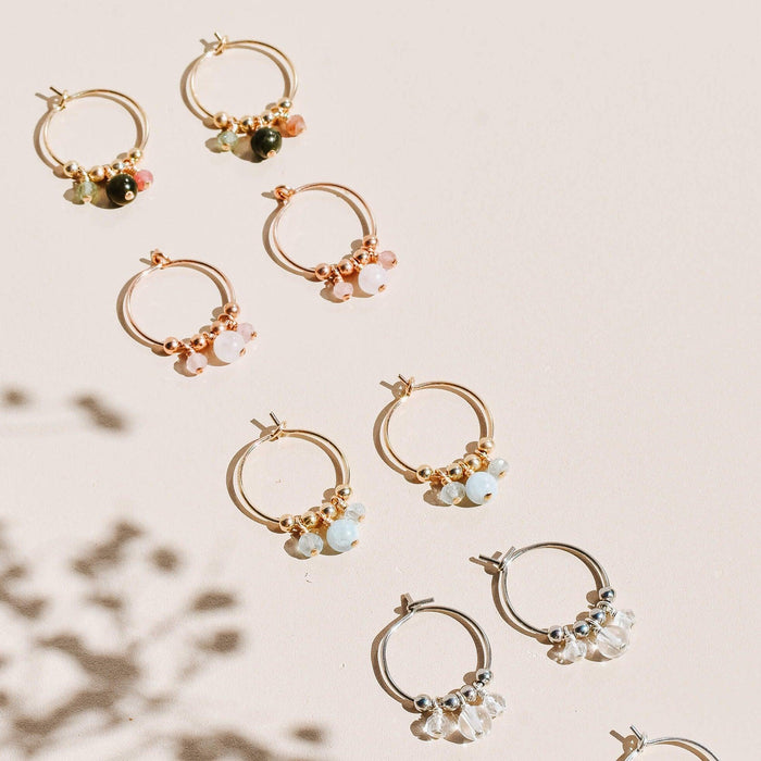 Custom Gemstone Bead Drop Hoop Earrings - Custom Gemstone Bead Drop Hoop Earrings - 14k Gold Fill / 15mm - Luna Tide Handmade Crystal Jewellery