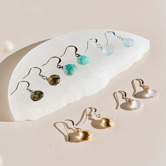 Custom Gemstone Teardrop Dangle Earrings - Custom Gemstone Teardrop Dangle Earrings - 14k Gold Fill - Luna Tide Handmade Crystal Jewellery