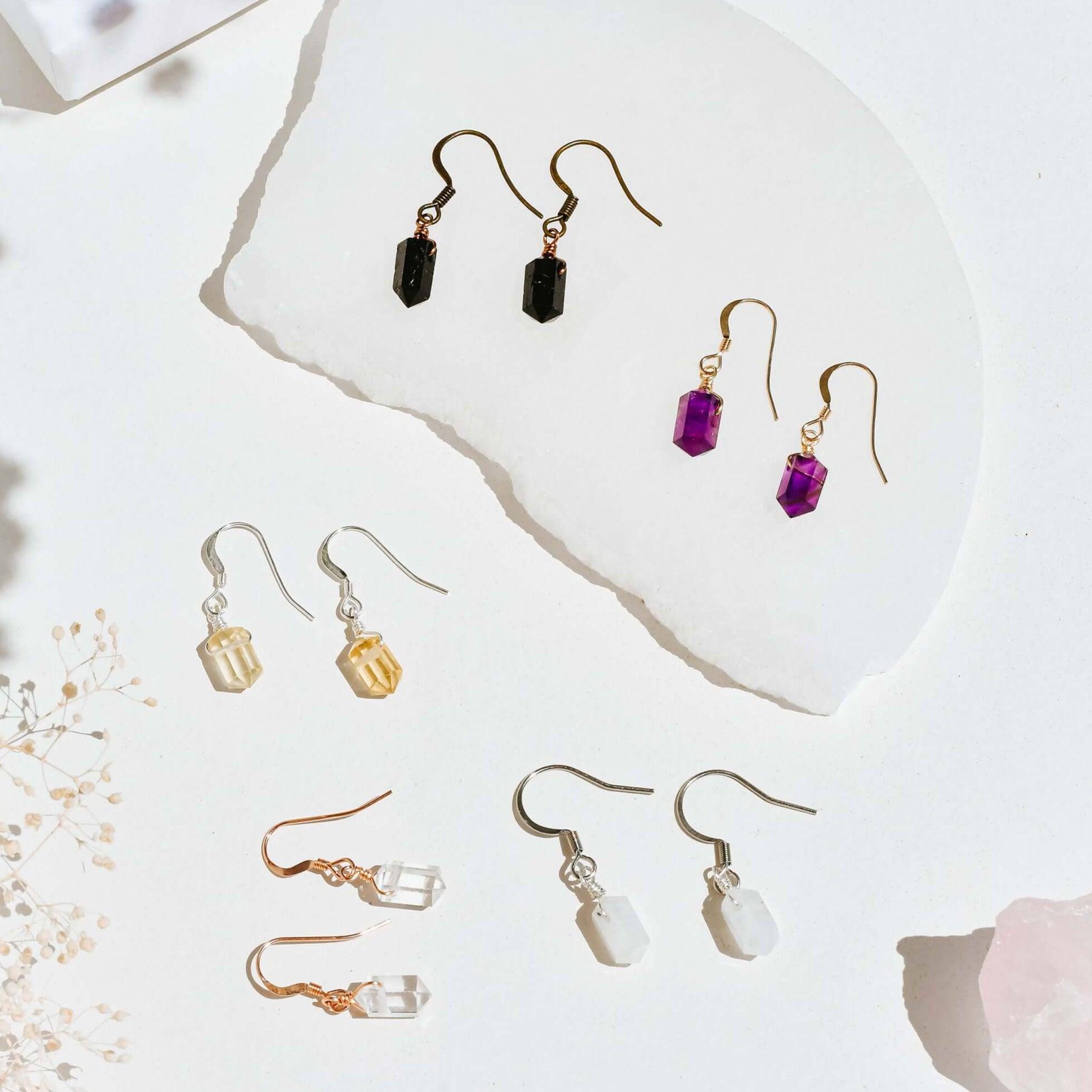 Custom Mini Double Terminated Crystal Point Dangle Drop Earrings - Custom Mini Double Terminated Crystal Point Dangle Drop Earrings - 14k Gold Fill - Luna Tide Handmade Crystal Jewellery