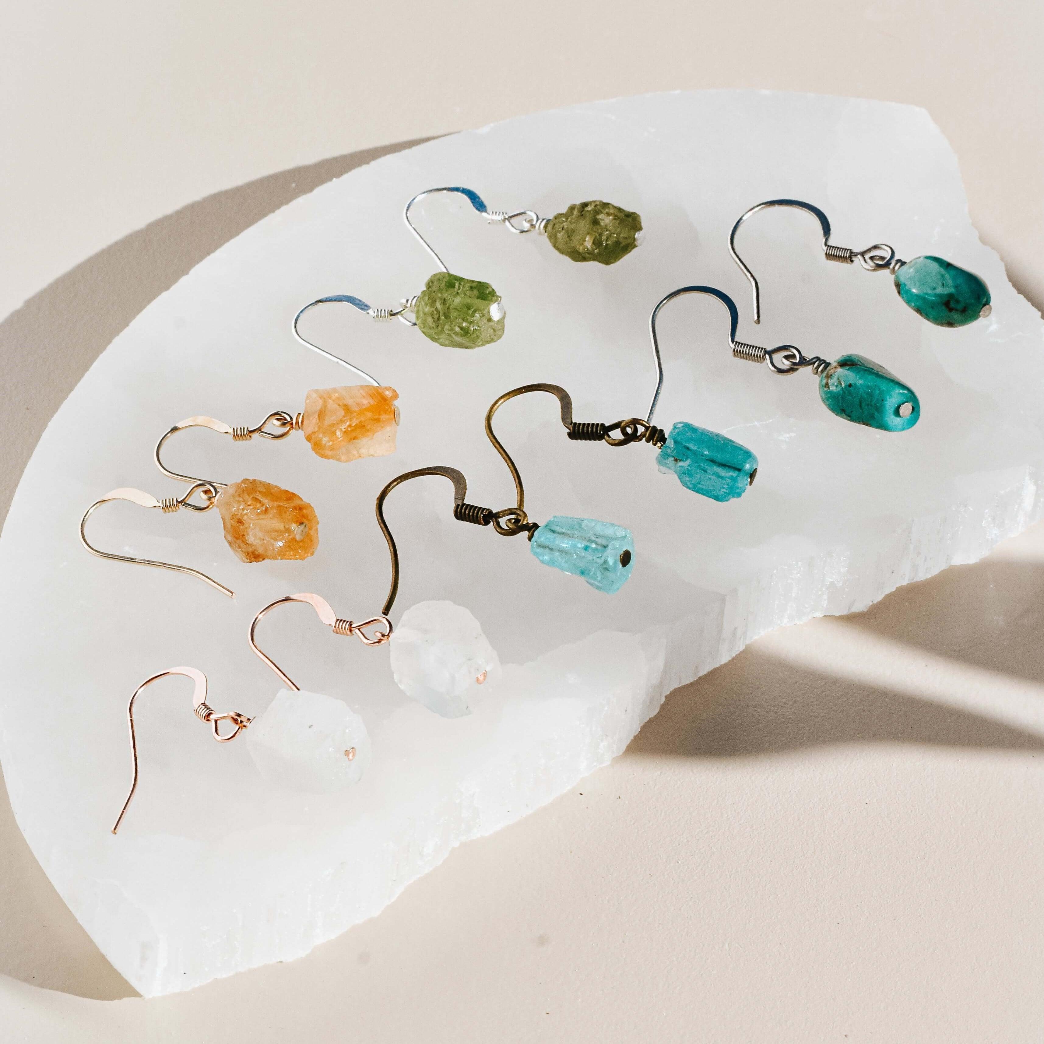 Custom Raw Crystal Dangle Drop Earrings - Custom Raw Crystal Dangle Drop Earrings - 14k Gold Fill - Luna Tide Handmade Crystal Jewellery