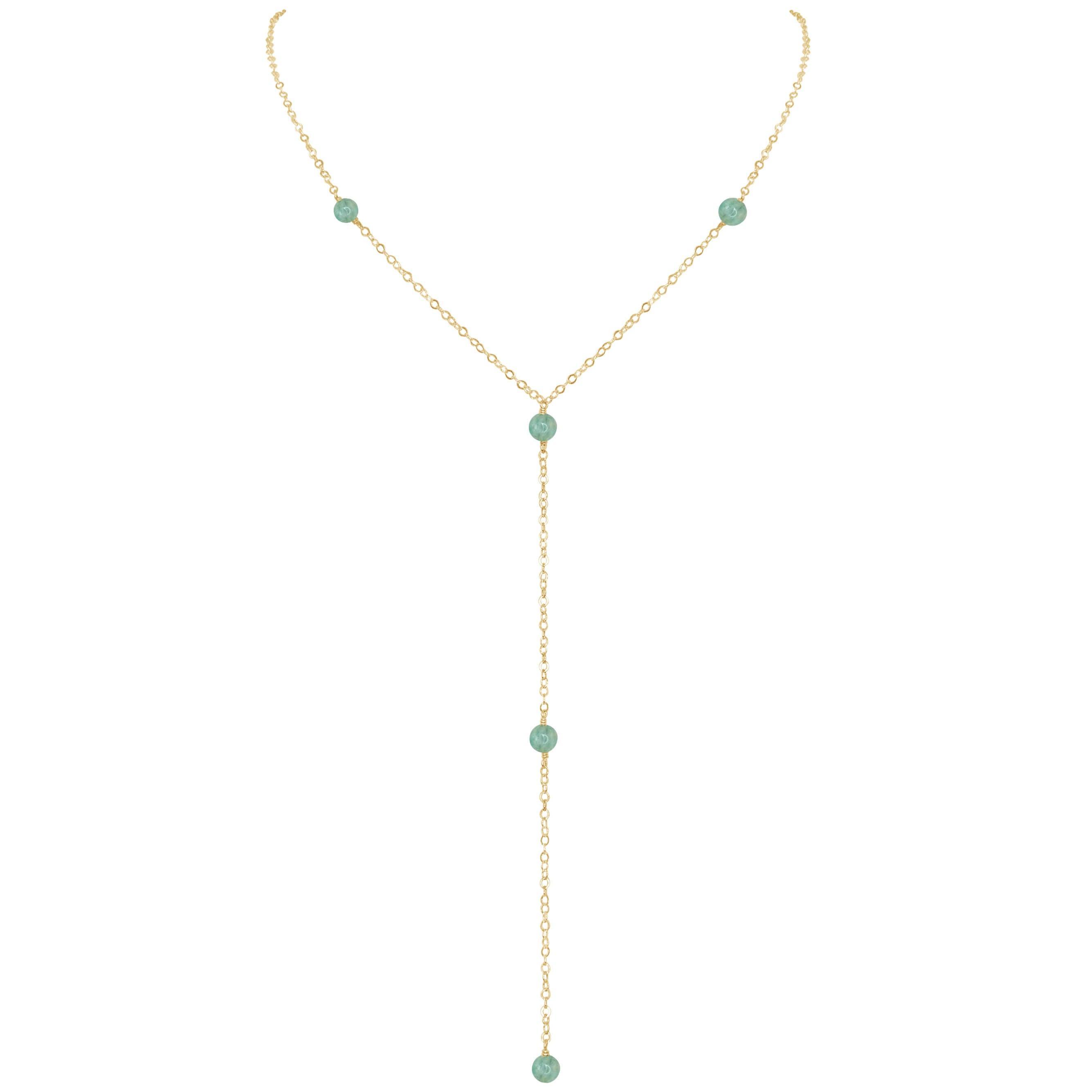 Dainty Amazonite Lariat Necklace - Dainty Amazonite Lariat Necklace - 14k Gold Fill - Luna Tide Handmade Crystal Jewellery