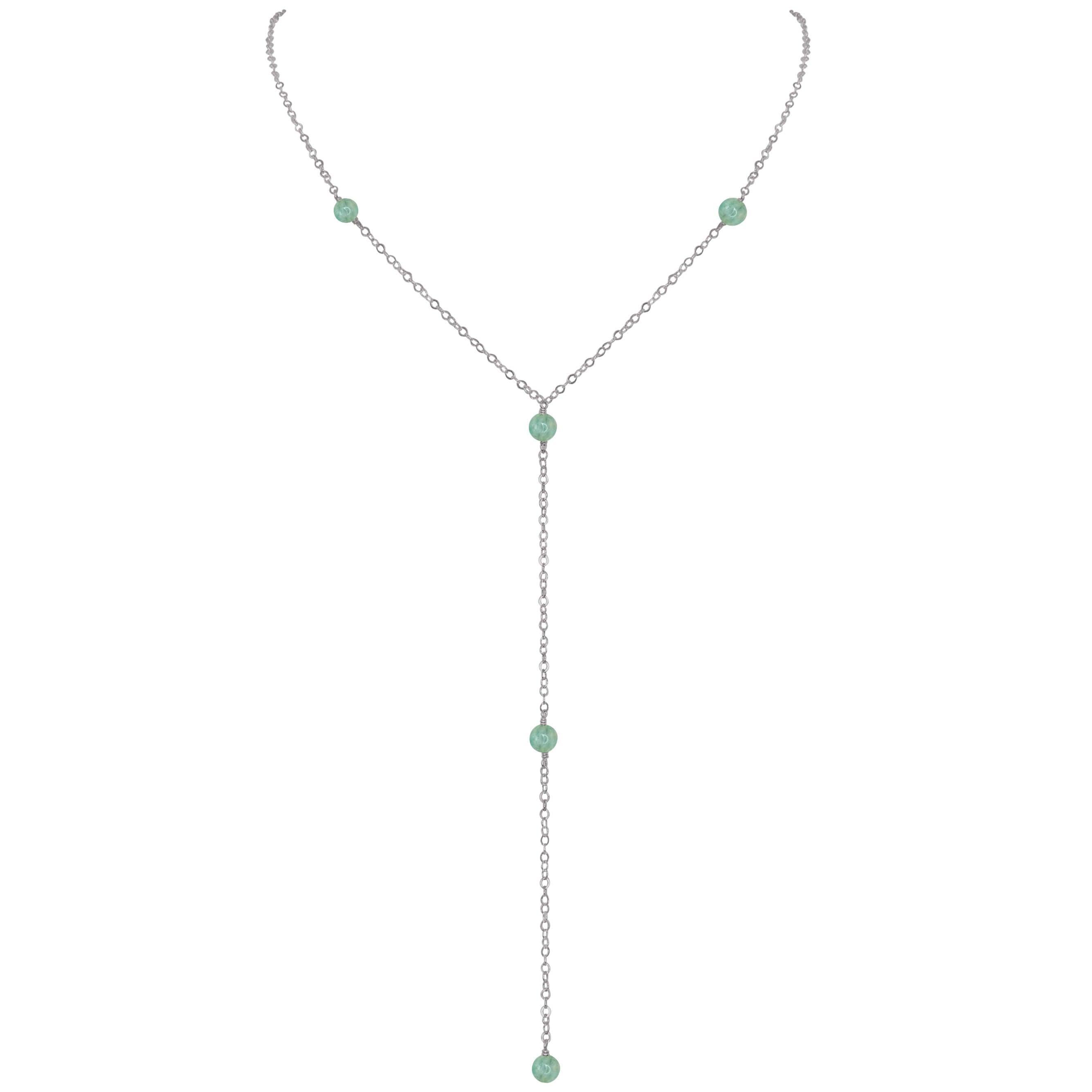 Dainty Amazonite Lariat Necklace - Dainty Amazonite Lariat Necklace - Stainless Steel - Luna Tide Handmade Crystal Jewellery