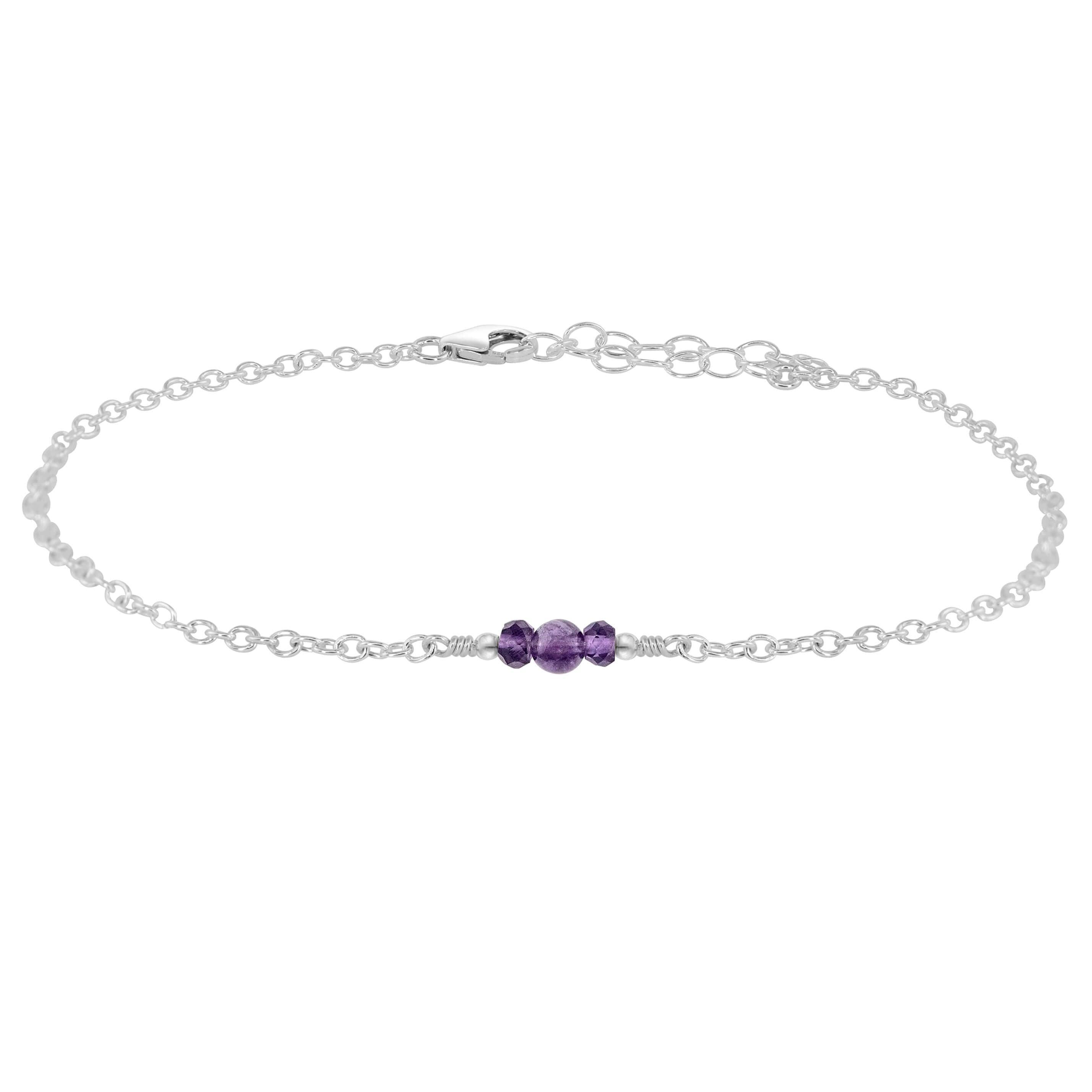Dainty Amethyst Gemstone Anklet - Dainty Amethyst Gemstone Anklet - Sterling Silver - Luna Tide Handmade Crystal Jewellery