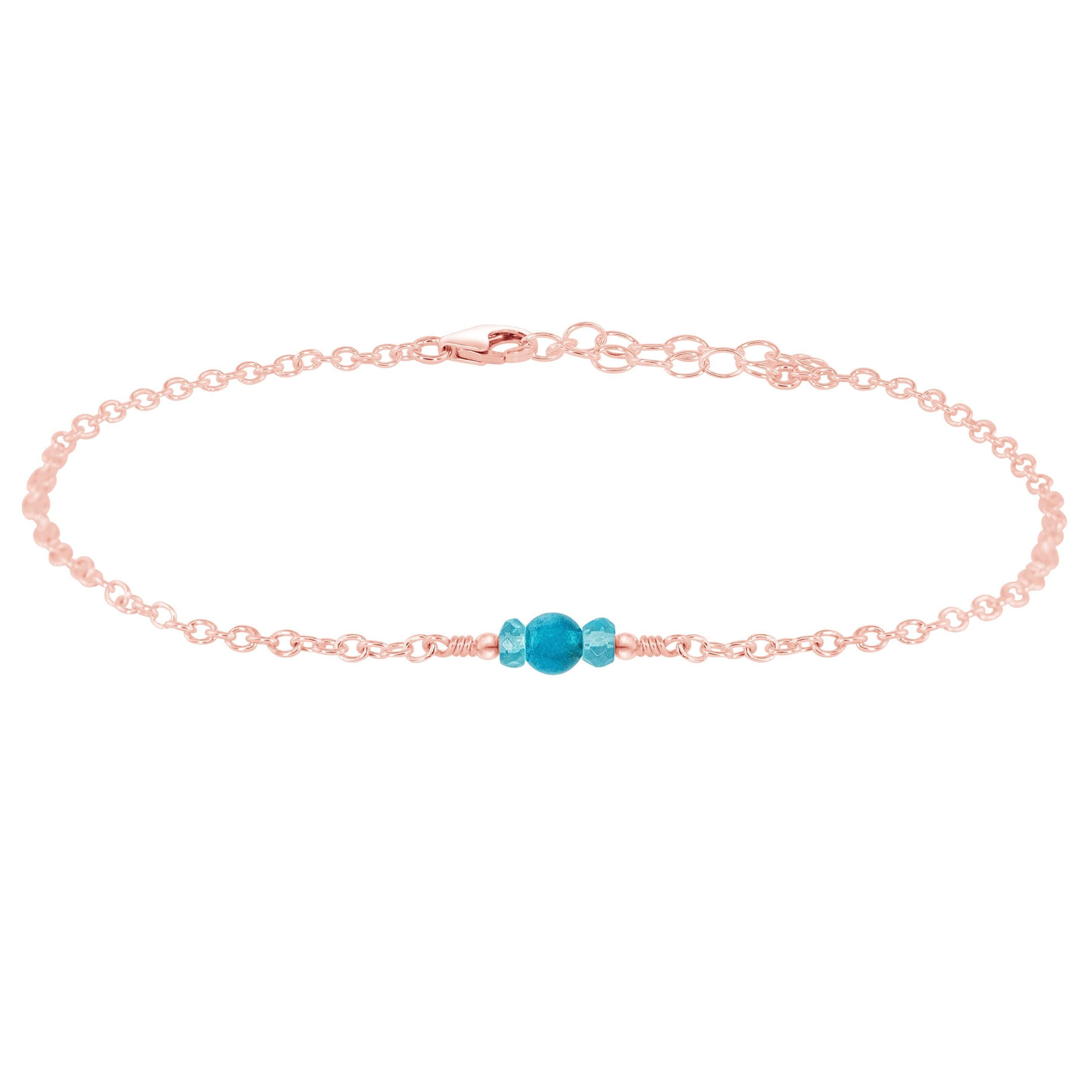 Dainty Apatite Gemstone Anklet - Dainty Apatite Gemstone Anklet - 14k Rose Gold Fill - Luna Tide Handmade Crystal Jewellery