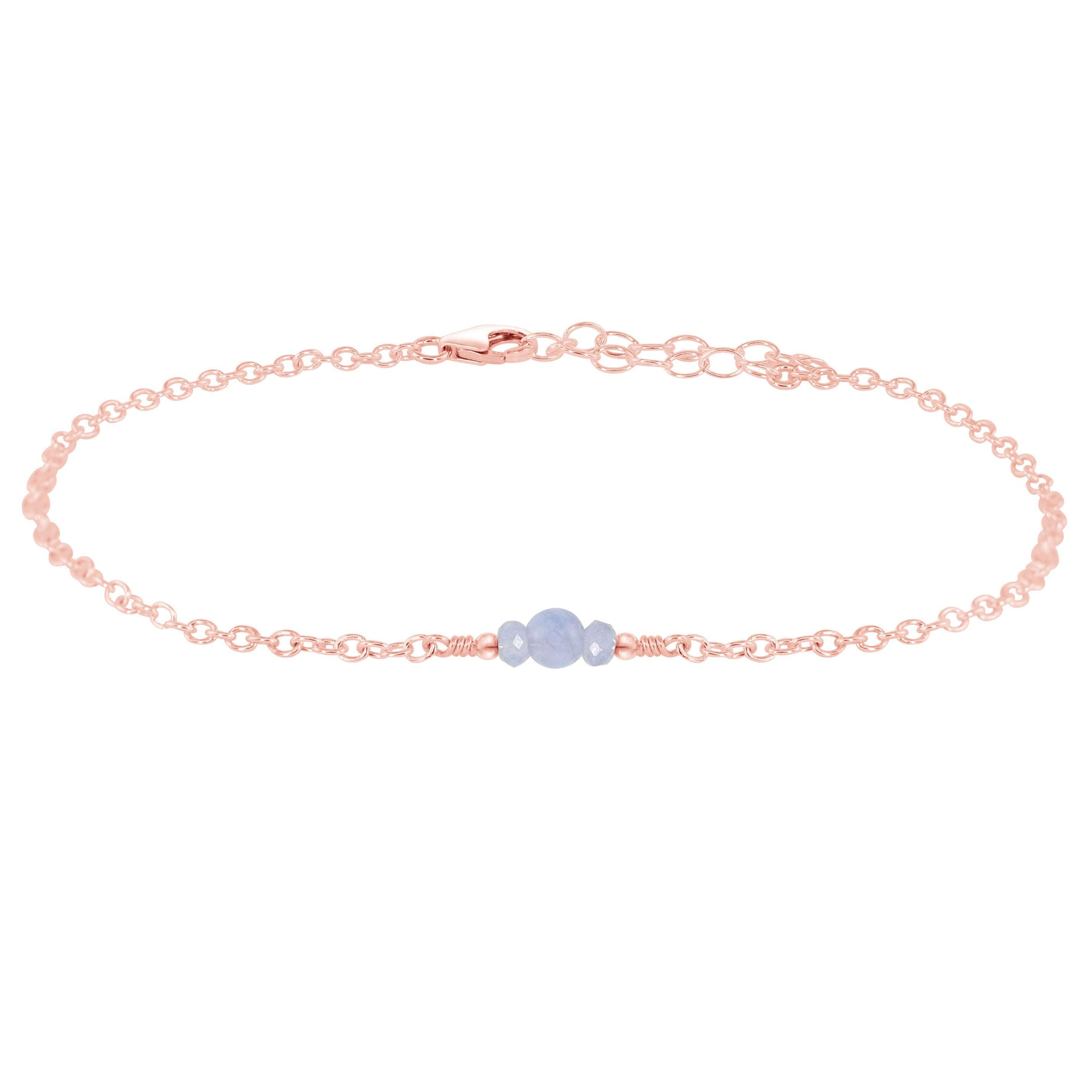 Dainty Blue Lace Agate Gemstone Anklet - Dainty Blue Lace Agate Gemstone Anklet - 14k Rose Gold Fill - Luna Tide Handmade Crystal Jewellery