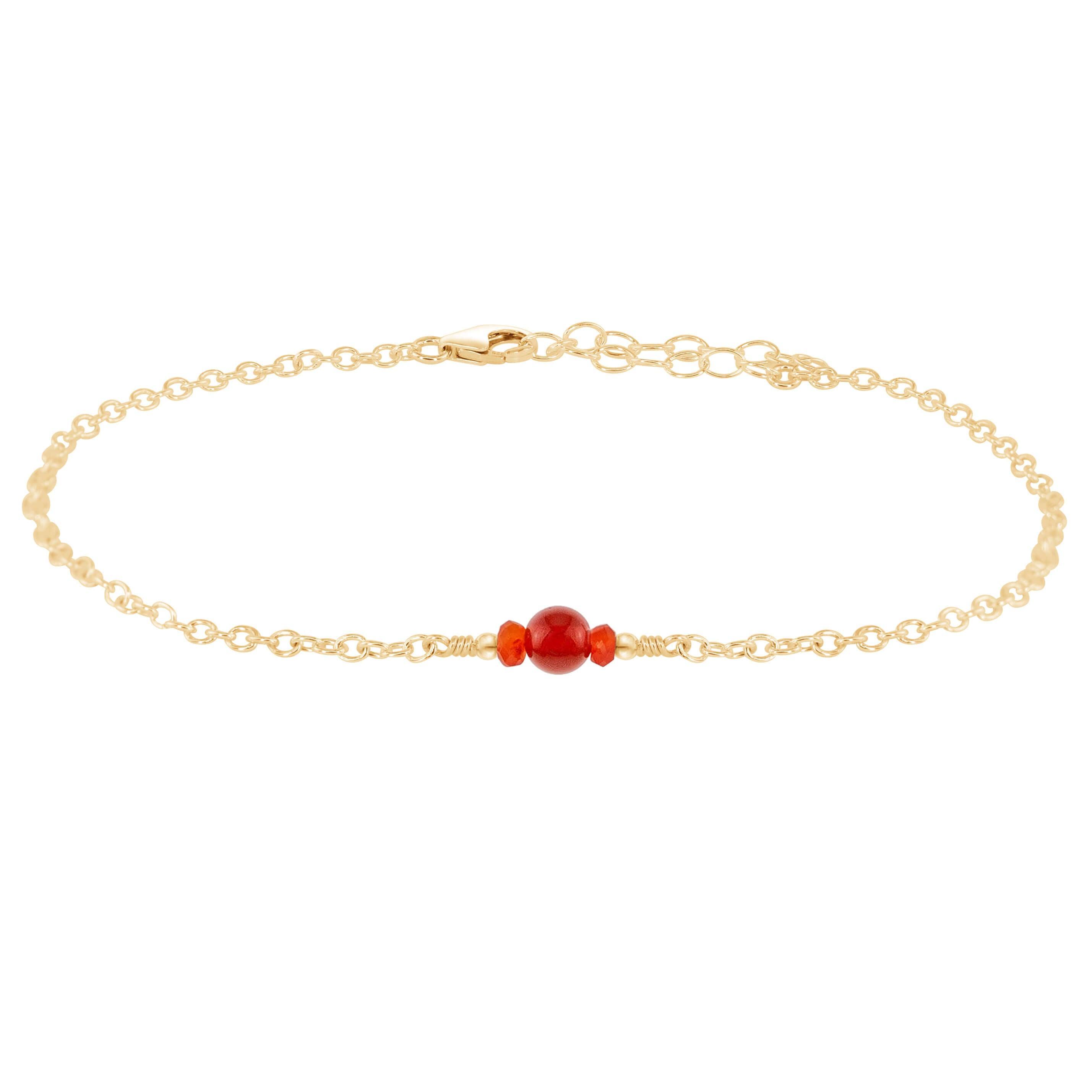 Dainty Carnelian Gemstone Anklet - Dainty Carnelian Gemstone Anklet - 14k Gold Fill - Luna Tide Handmade Crystal Jewellery