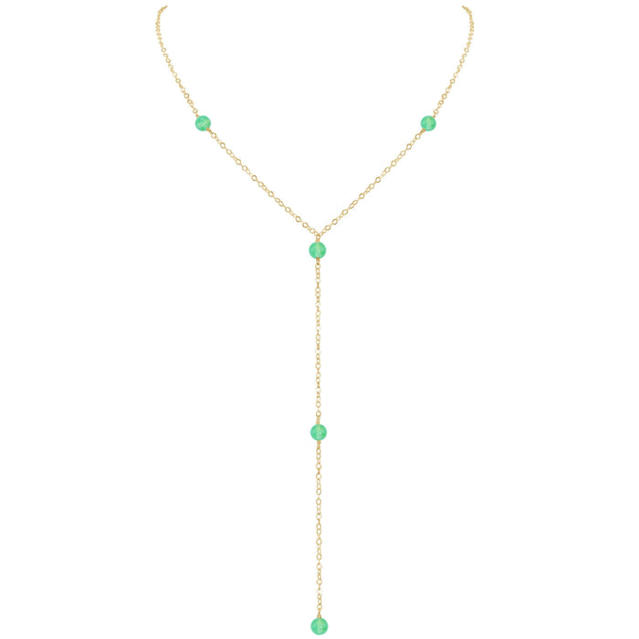 Dainty Chrysoprase Lariat Necklace - Dainty Chrysoprase Lariat Necklace - 14k Gold Fill - Luna Tide Handmade Crystal Jewellery