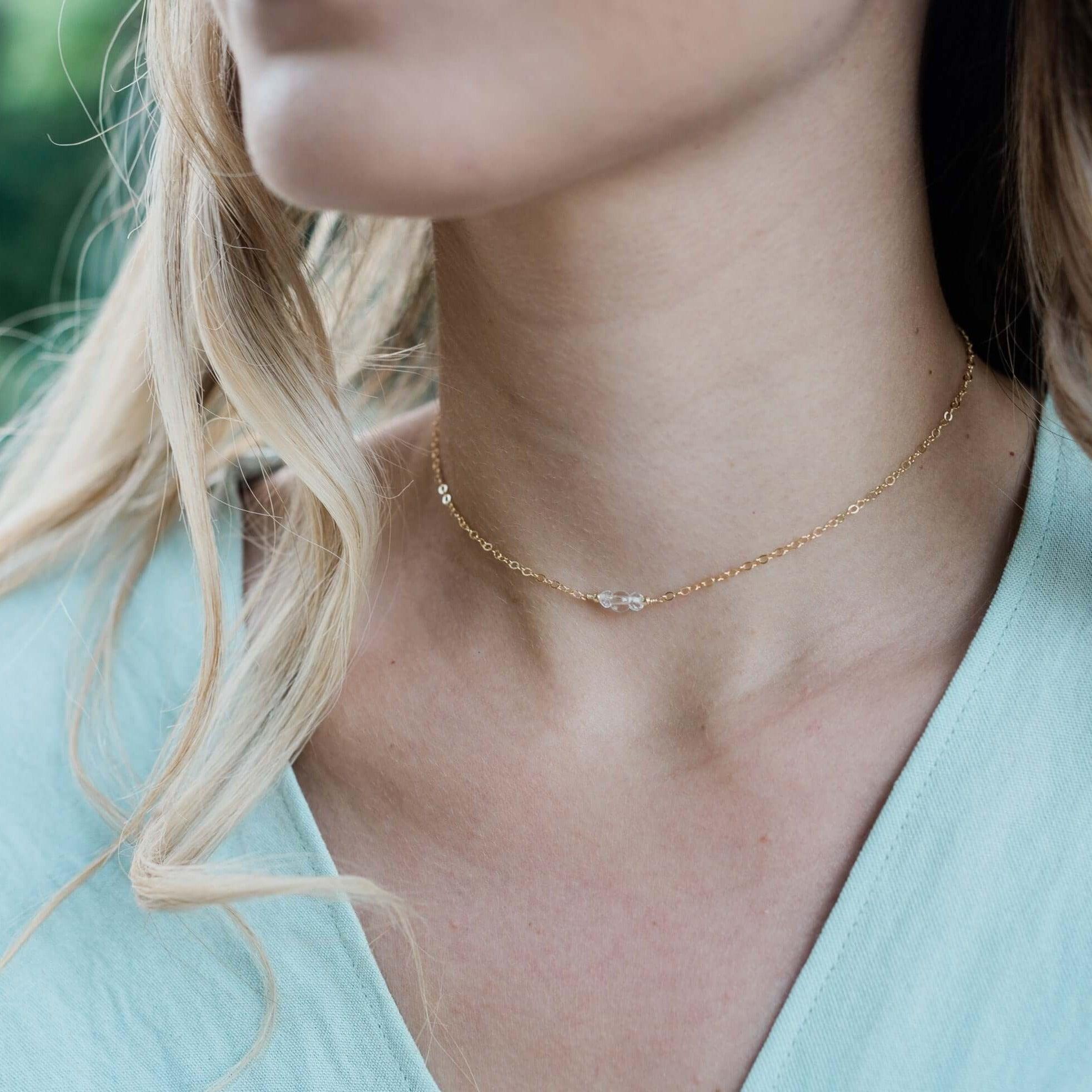 Dainty Crystal Quartz Gemstone Choker Necklace - Dainty Crystal Quartz Gemstone Choker Necklace - 14k Gold Fill - Luna Tide Handmade Crystal Jewellery
