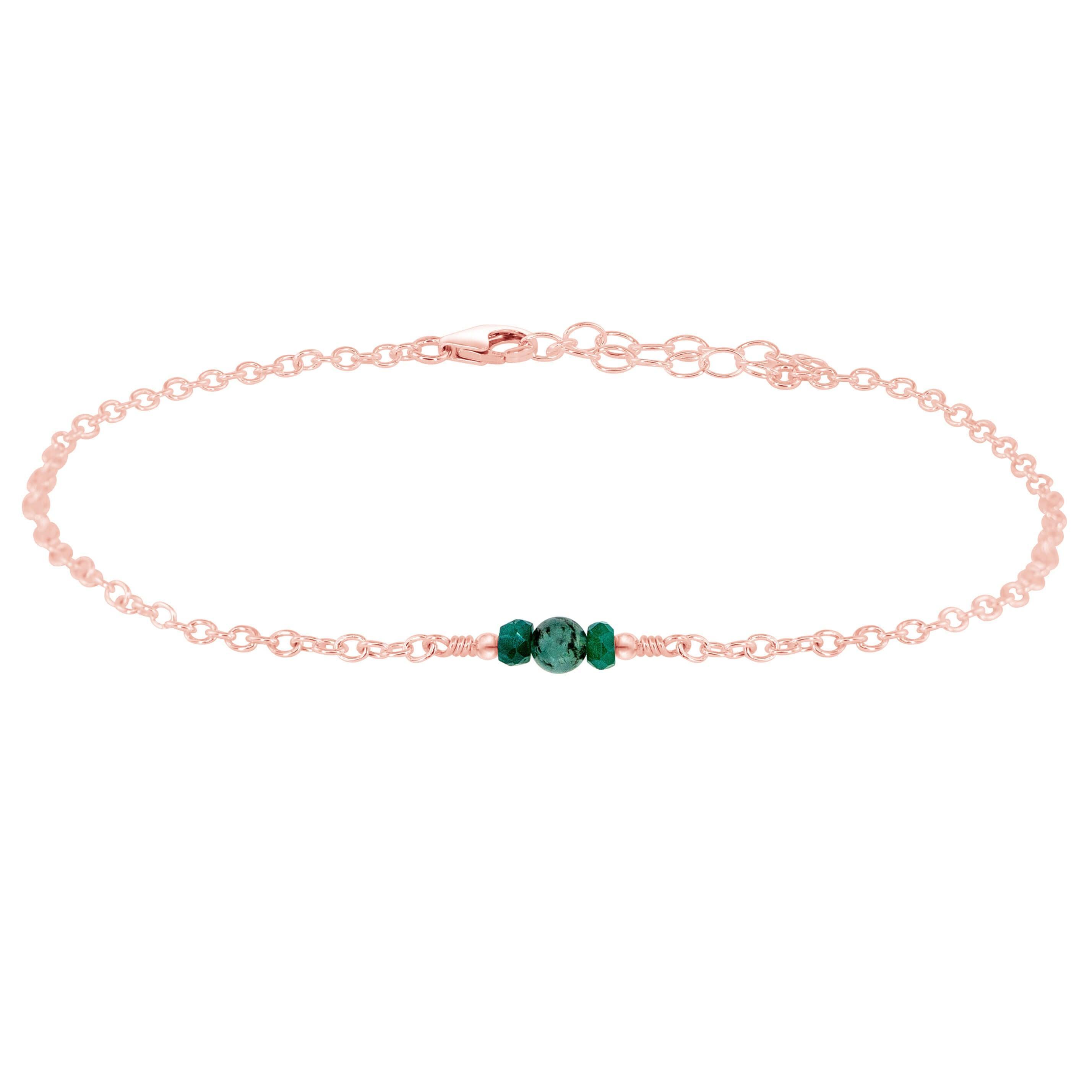 Dainty Emerald Gemstone Anklet - Dainty Emerald Gemstone Anklet - 14k Rose Gold Fill - Luna Tide Handmade Crystal Jewellery