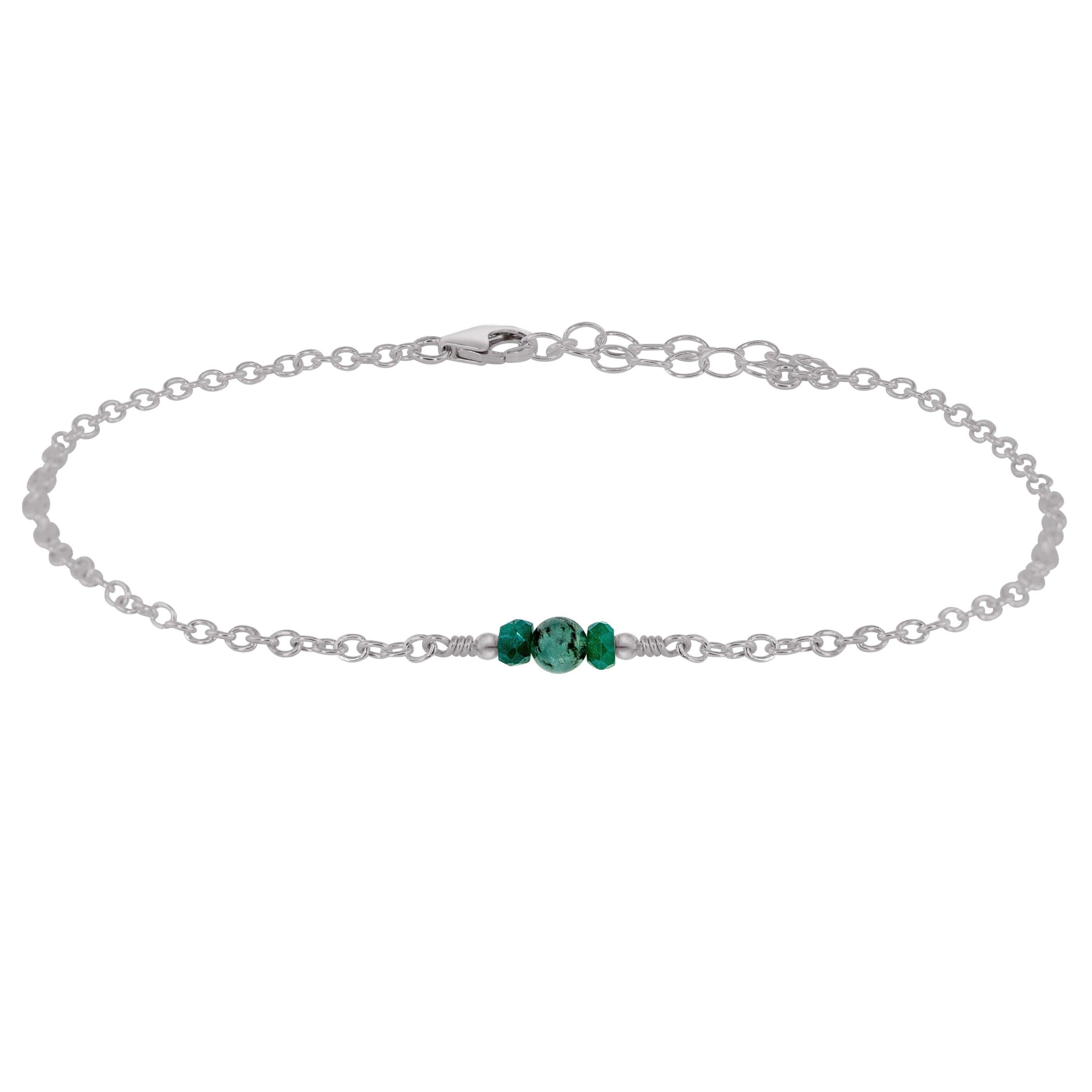 Dainty Emerald Gemstone Anklet - Dainty Emerald Gemstone Anklet - Stainless Steel - Luna Tide Handmade Crystal Jewellery