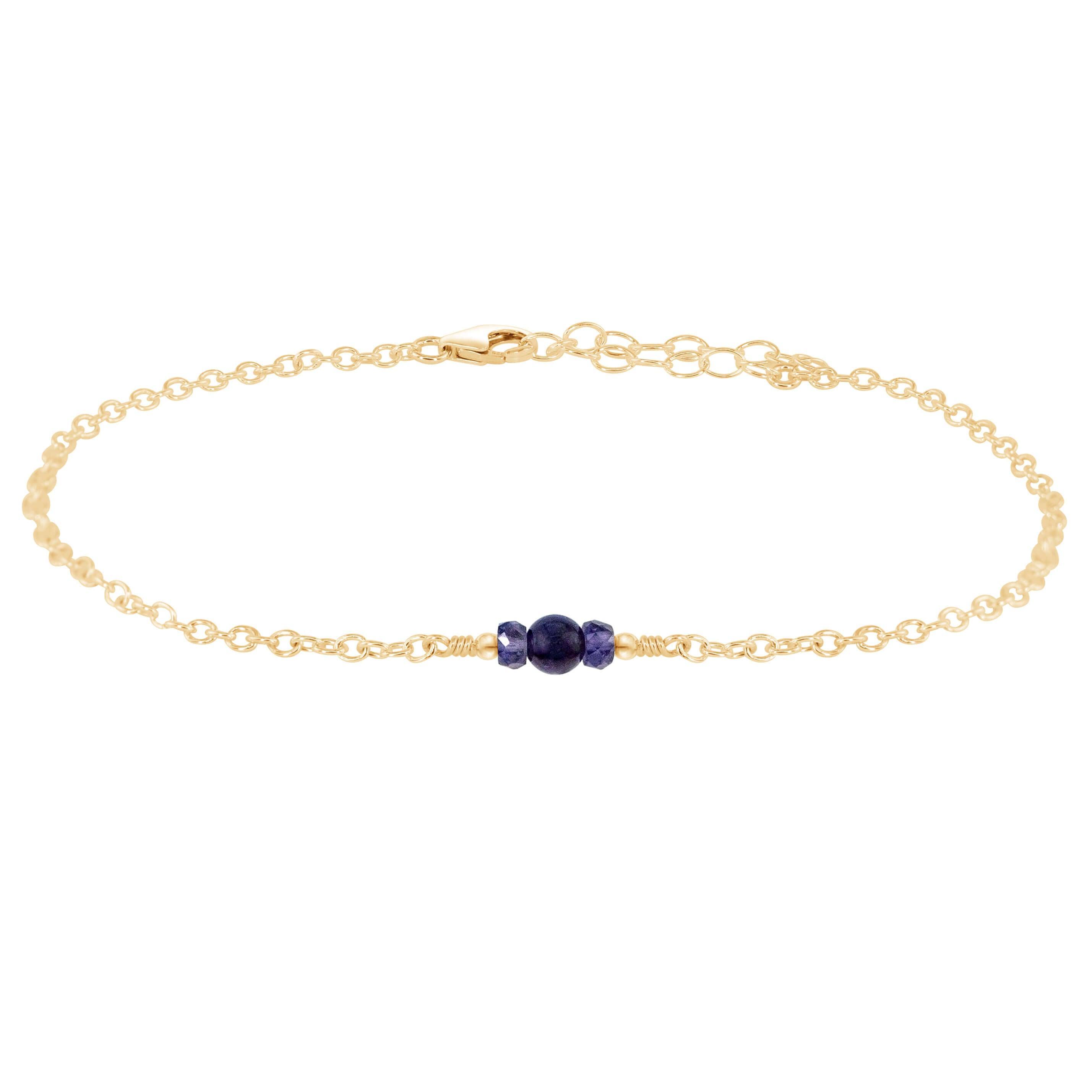 Dainty Iolite Gemstone Anklet - Dainty Iolite Gemstone Anklet - 14k Gold Fill - Luna Tide Handmade Crystal Jewellery