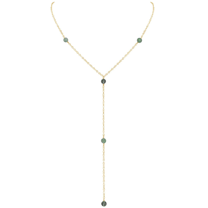 Dainty Labradorite Lariat Necklace - Dainty Labradorite Lariat Necklace - 14k Gold Fill - Luna Tide Handmade Crystal Jewellery