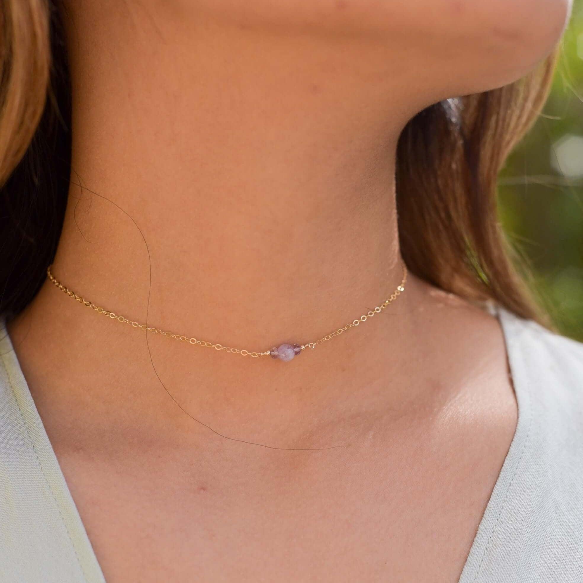 Dainty Lavender Amethyst Gemstone Choker Necklace - Dainty Lavender Amethyst Gemstone Choker Necklace - Sterling Silver - Luna Tide Handmade Crystal Jewellery